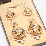 Victorian Style 12K Yellow and Rose Gold Enamel Earrings