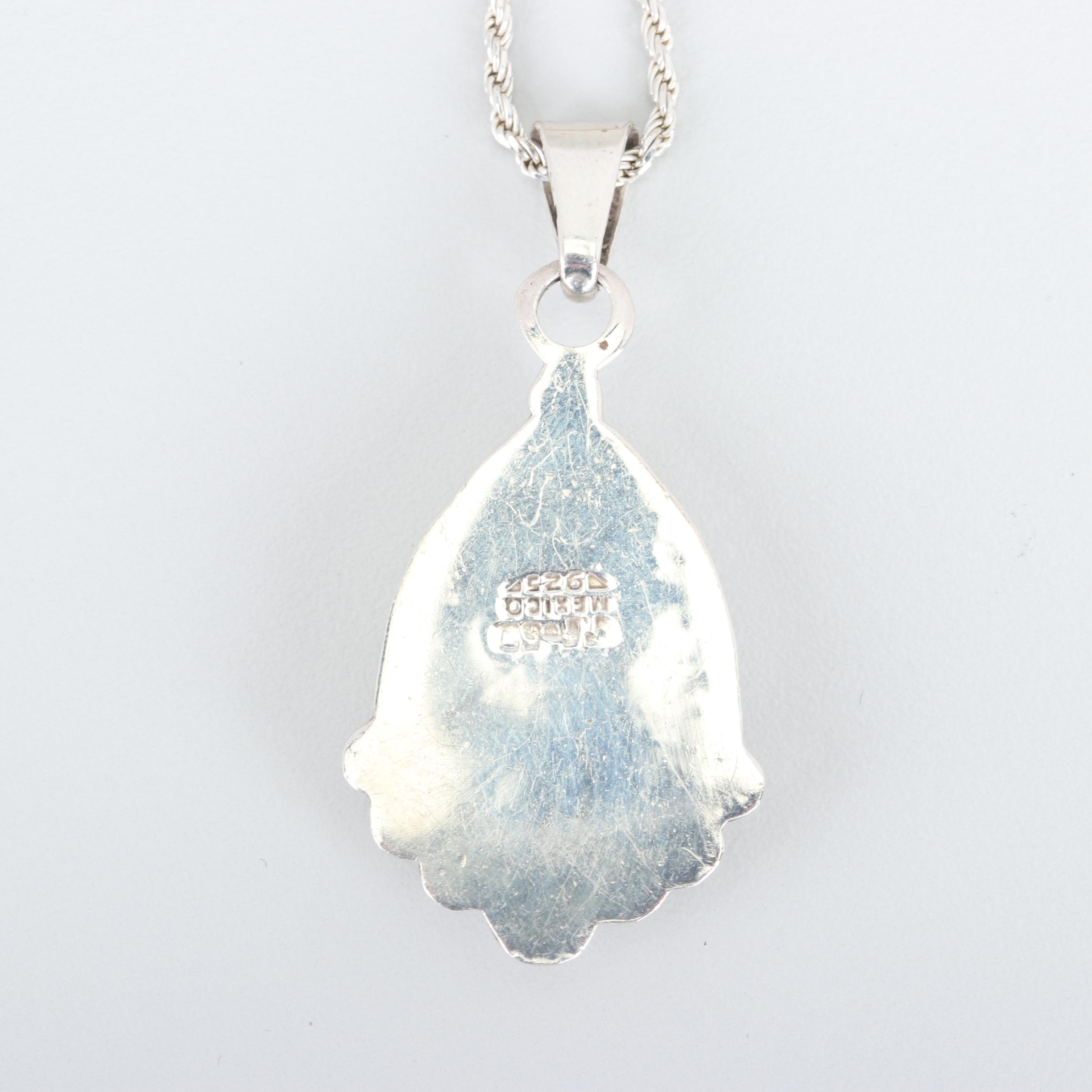 Sterling Silver Turquoise Pendant Necklace and Earrings