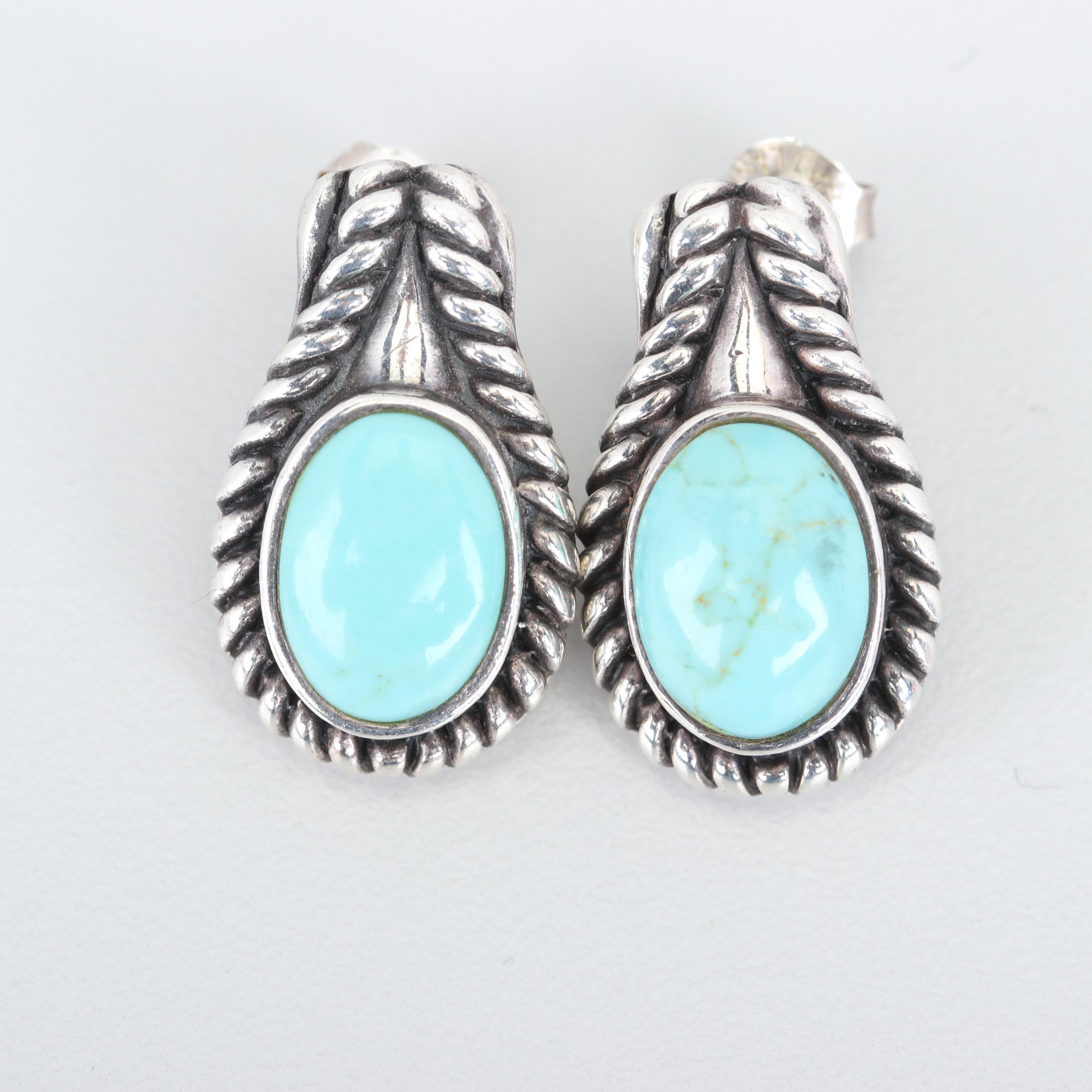 Sterling Silver Turquoise Pendant Necklace and Earrings