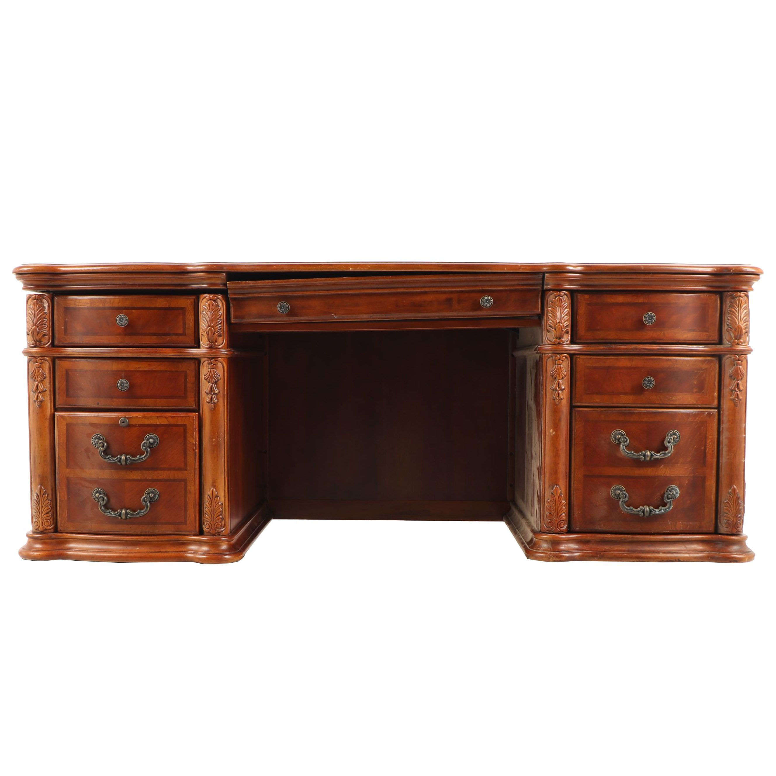 Federal Style Book Match Veneer Executive Desk, Late 20th Century
