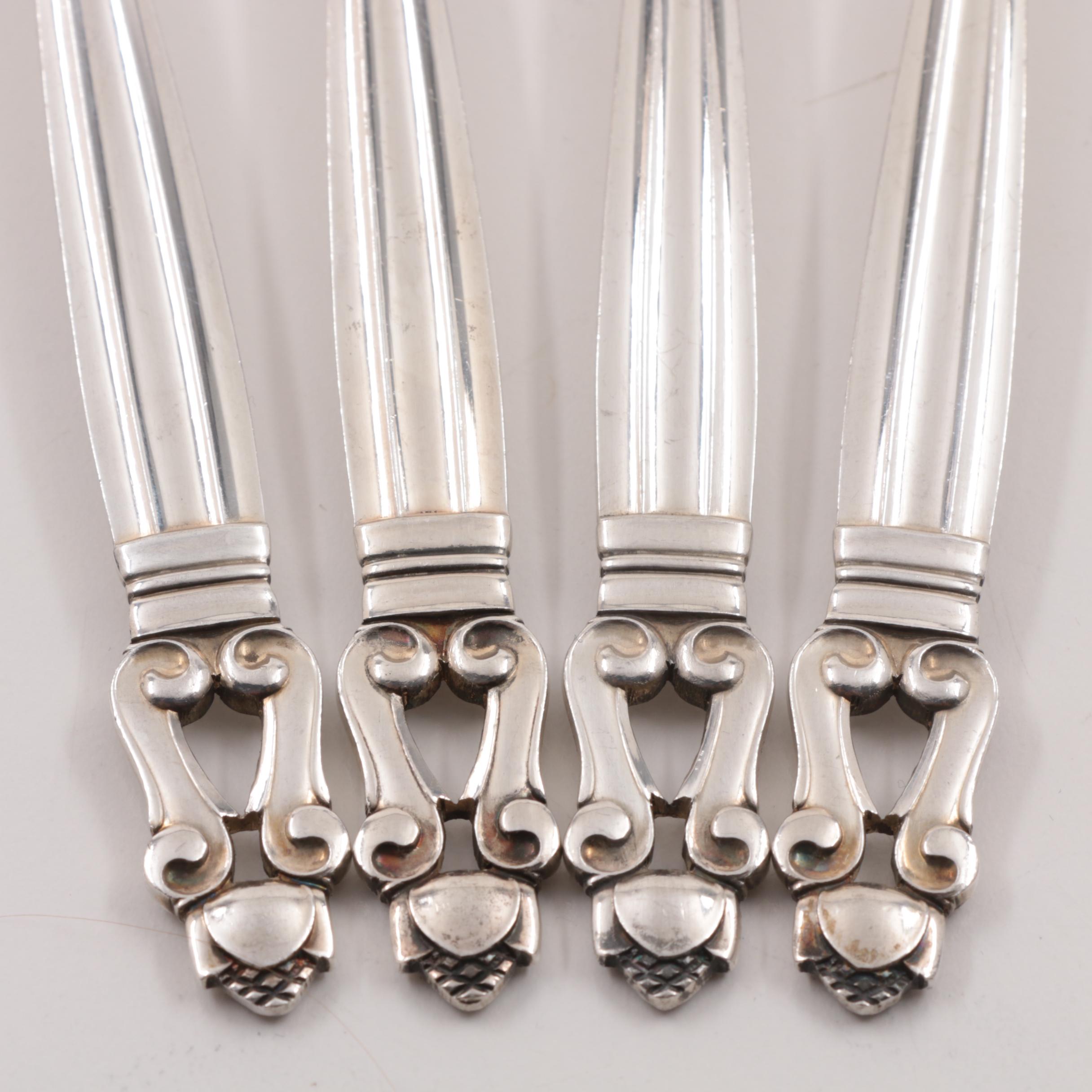 Danish Georg Jensen "Acorn" Sterling Silver Flatware Set