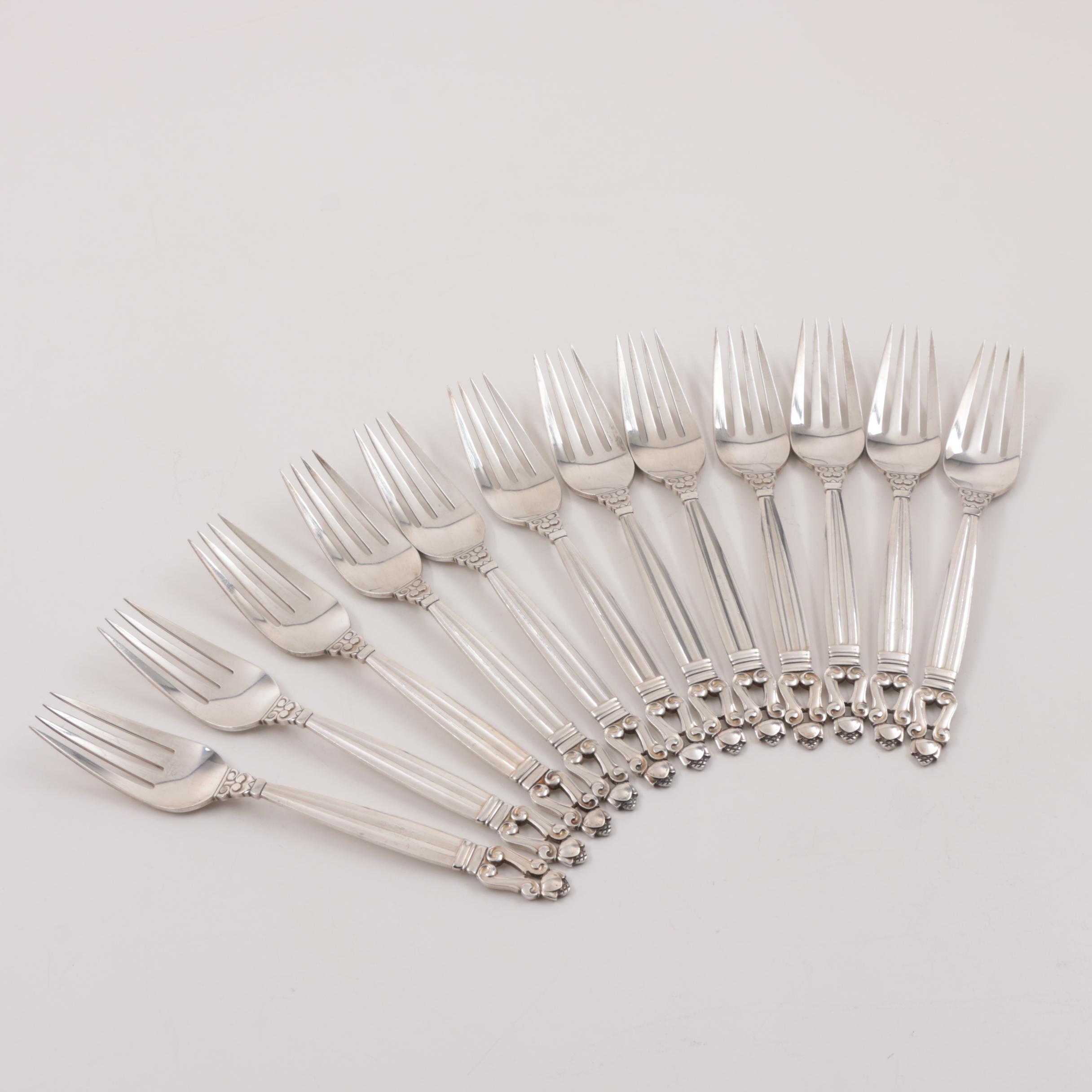 Danish Georg Jensen "Acorn" Sterling Silver Flatware Set