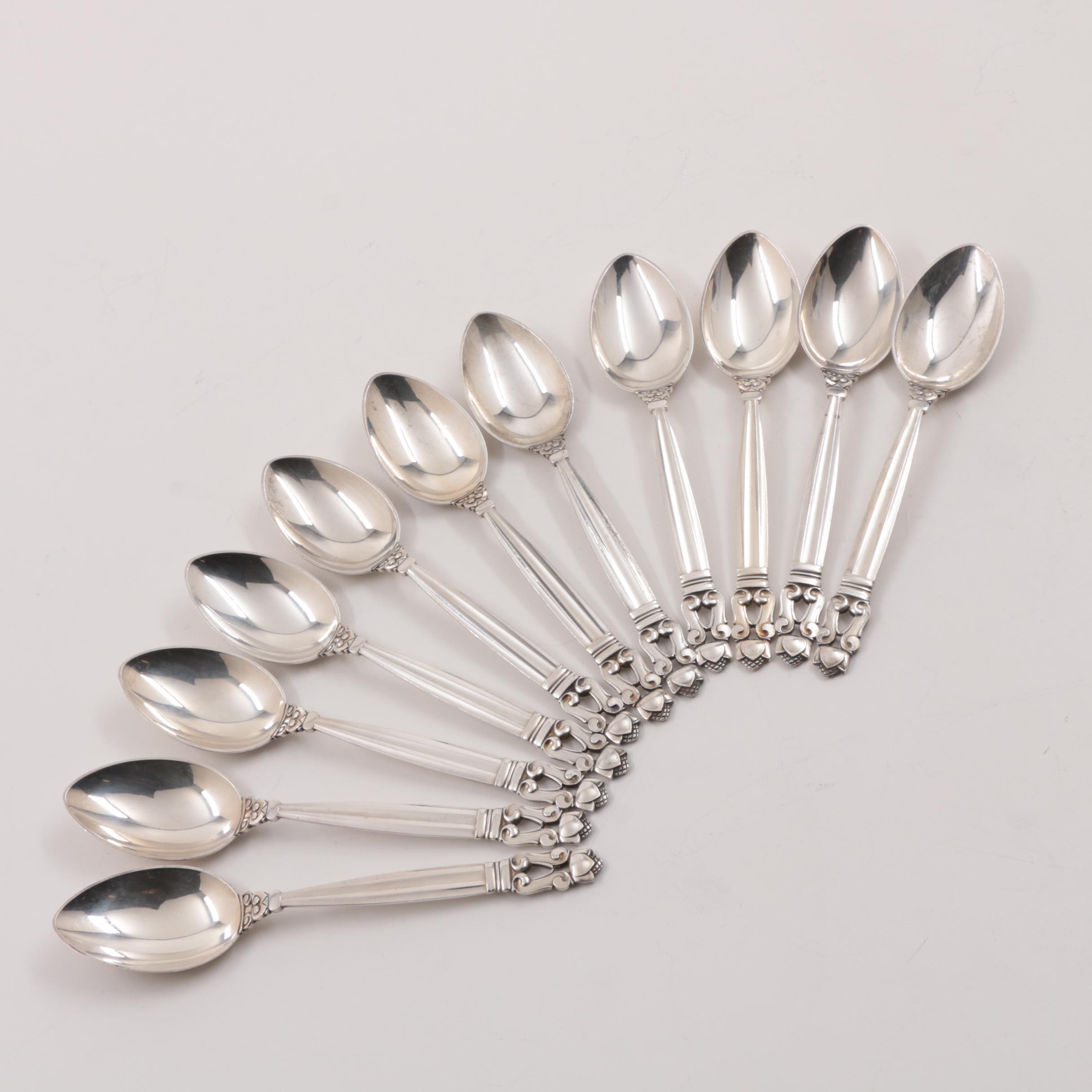 Danish Georg Jensen "Acorn" Sterling Silver Flatware Set