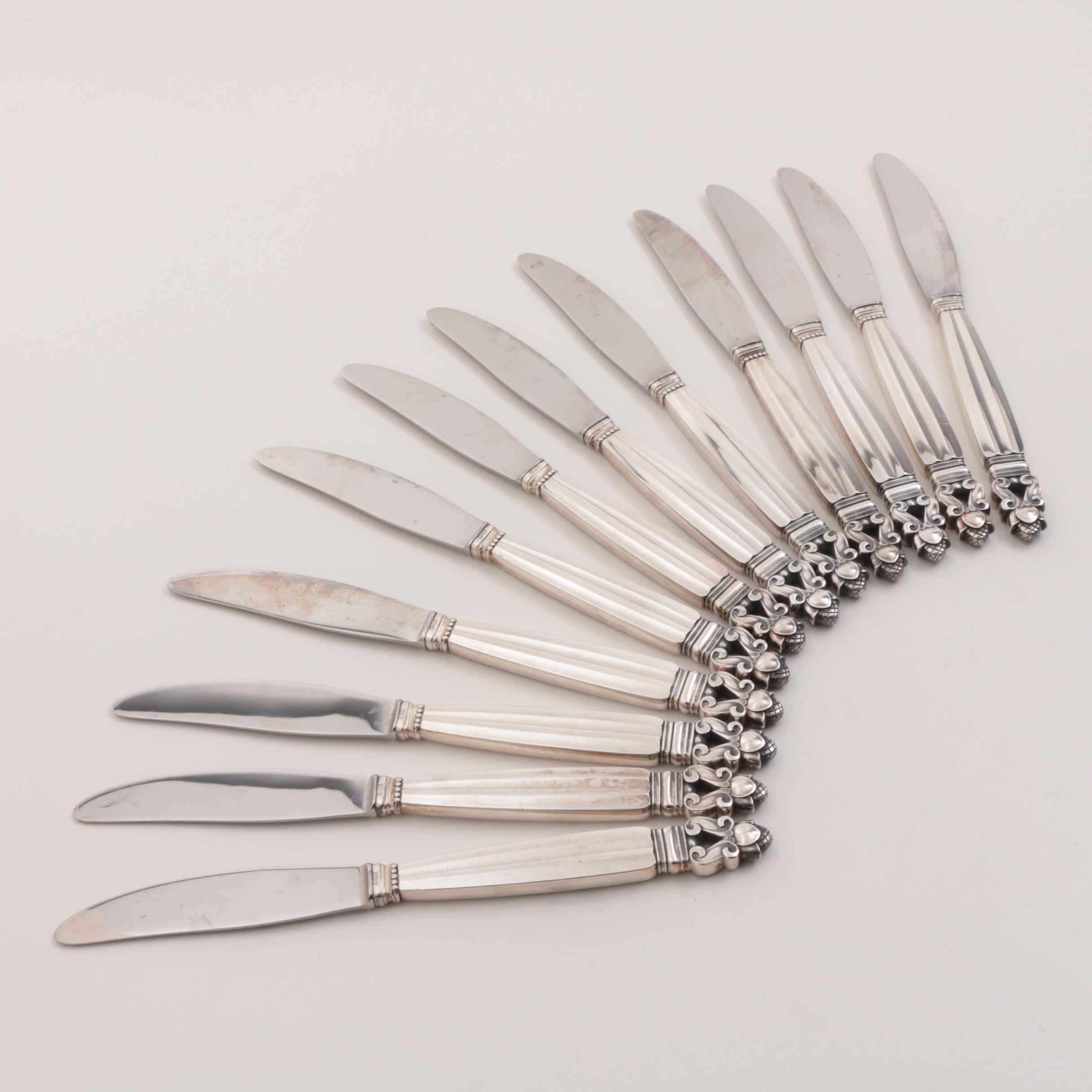 Danish Georg Jensen "Acorn" Sterling Silver Flatware Set