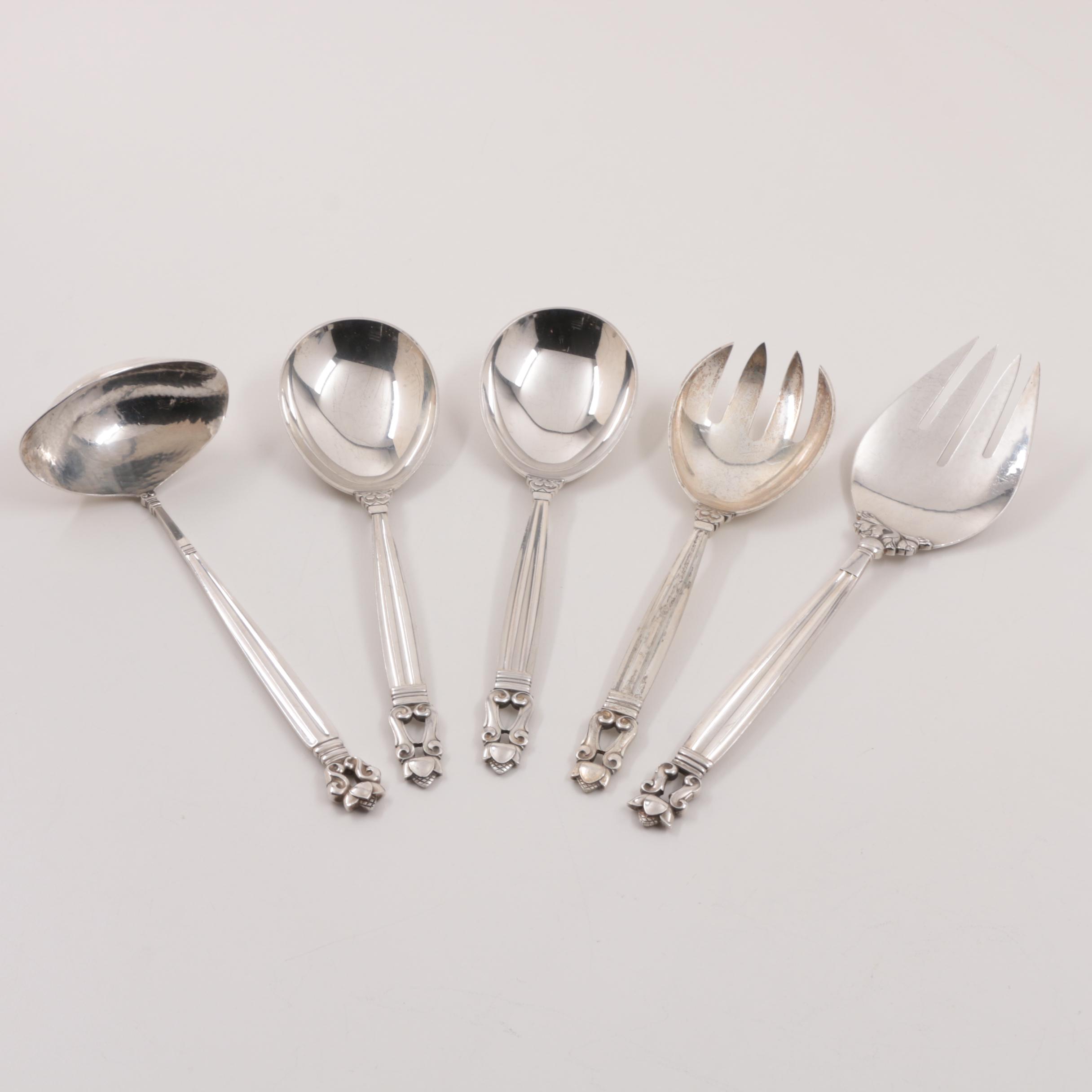Danish Georg Jensen "Acorn" Sterling Silver Flatware Set