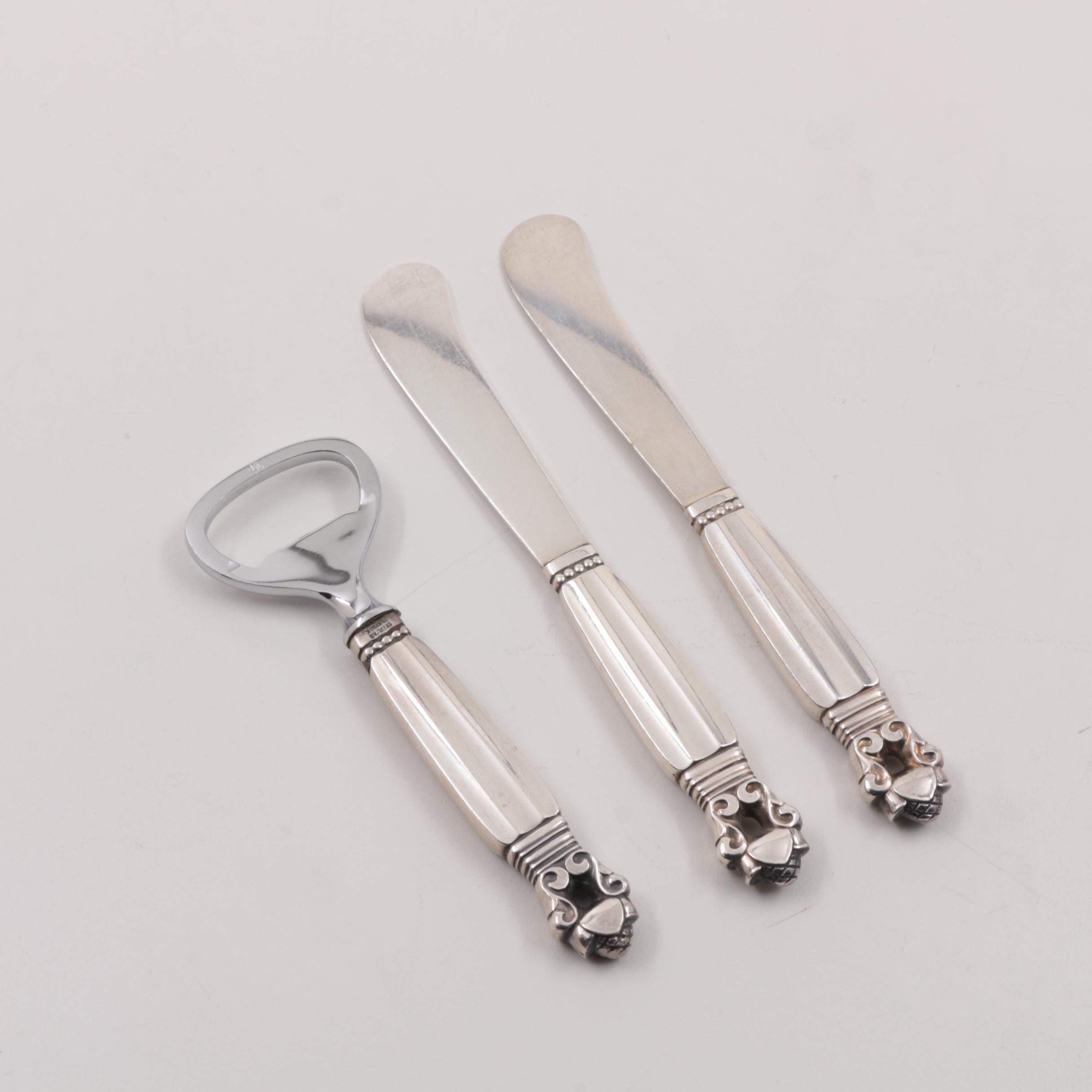 Danish Georg Jensen "Acorn" Sterling Silver Flatware Set