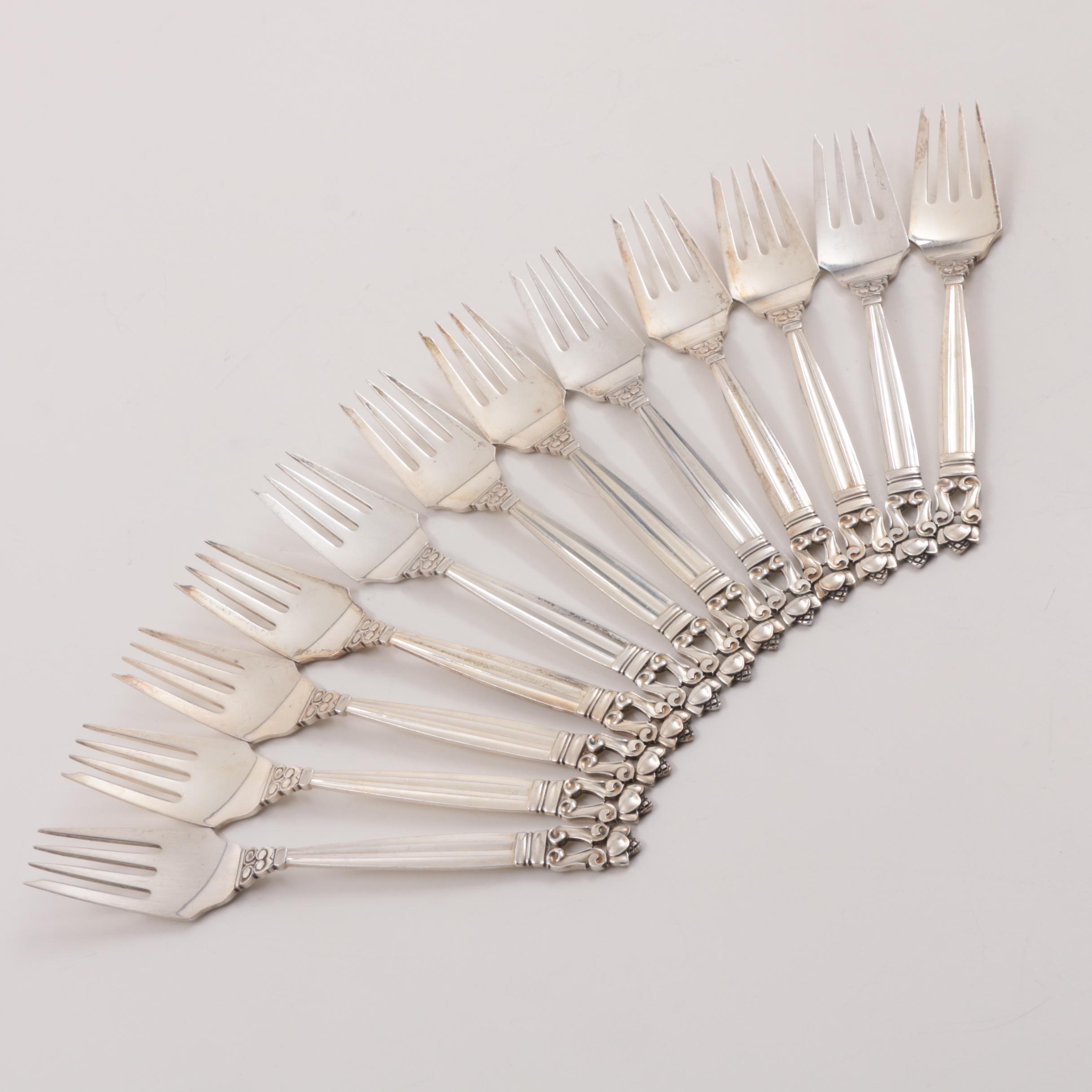 Danish Georg Jensen "Acorn" Sterling Silver Flatware Set