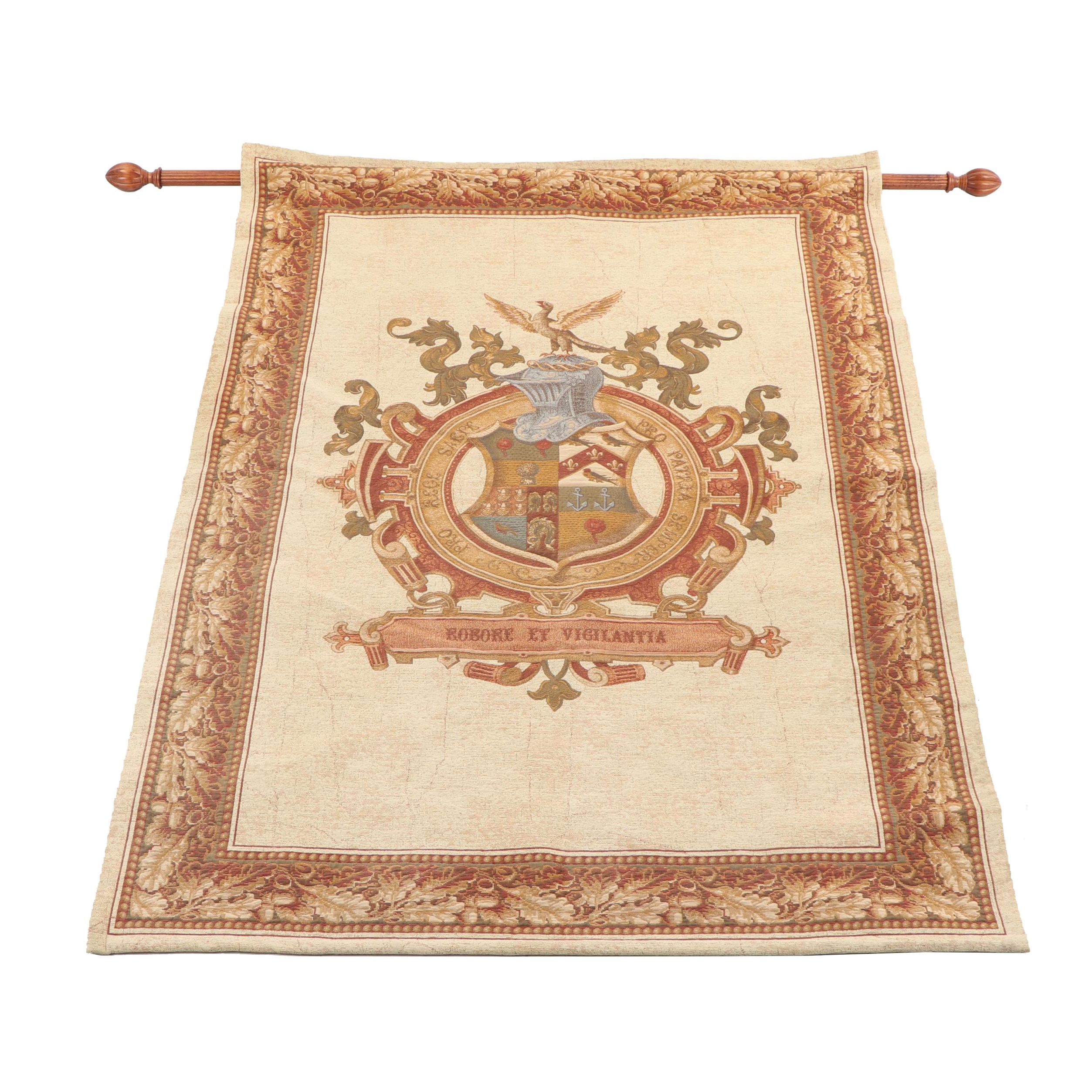 Beldeco Collection Woven Wall Hanging of Coat of Arms "Robore Et Vigilantia"