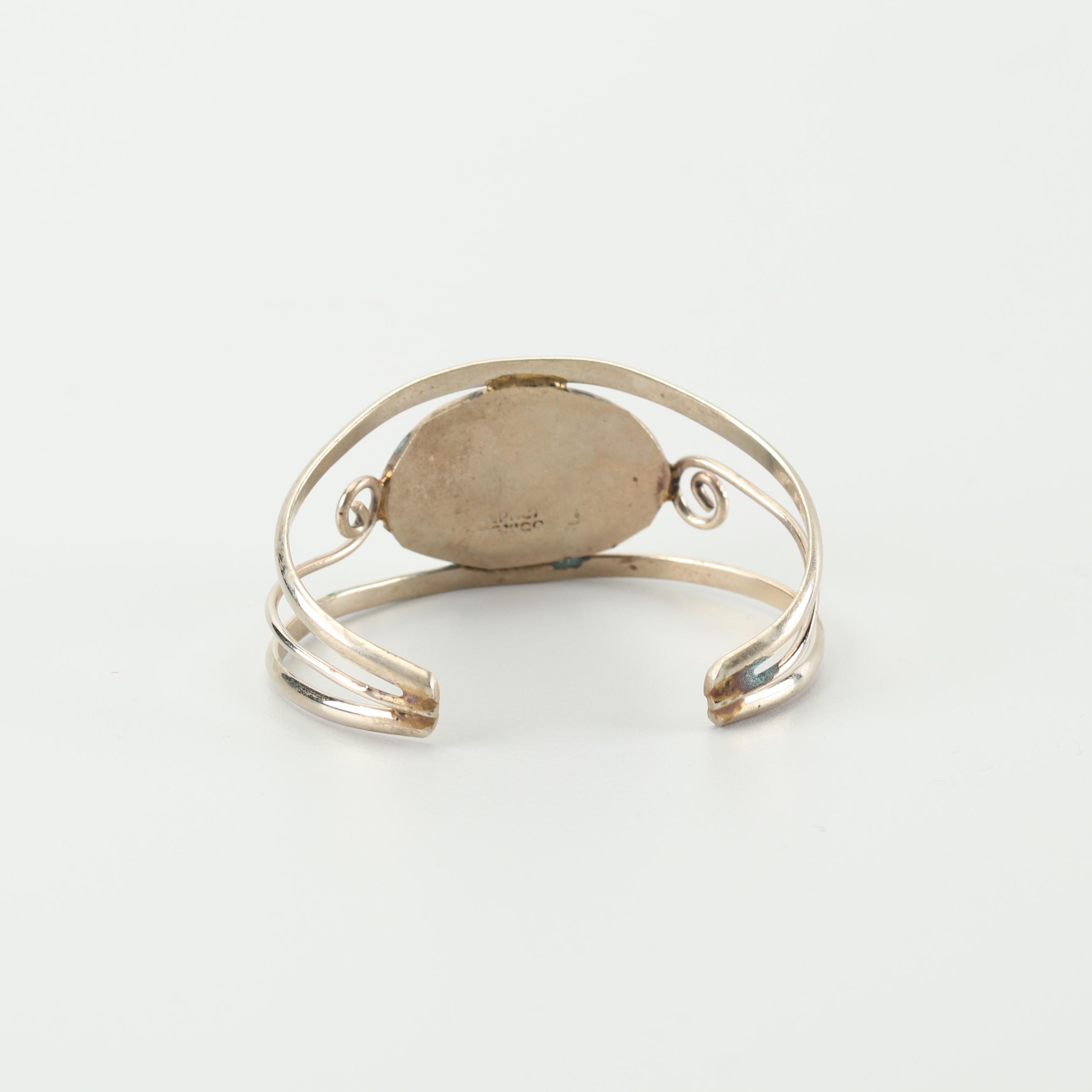 Alpaca Silver Mother of Pearl, Black Onyx, and Abalone Shell Cuff Bracelet