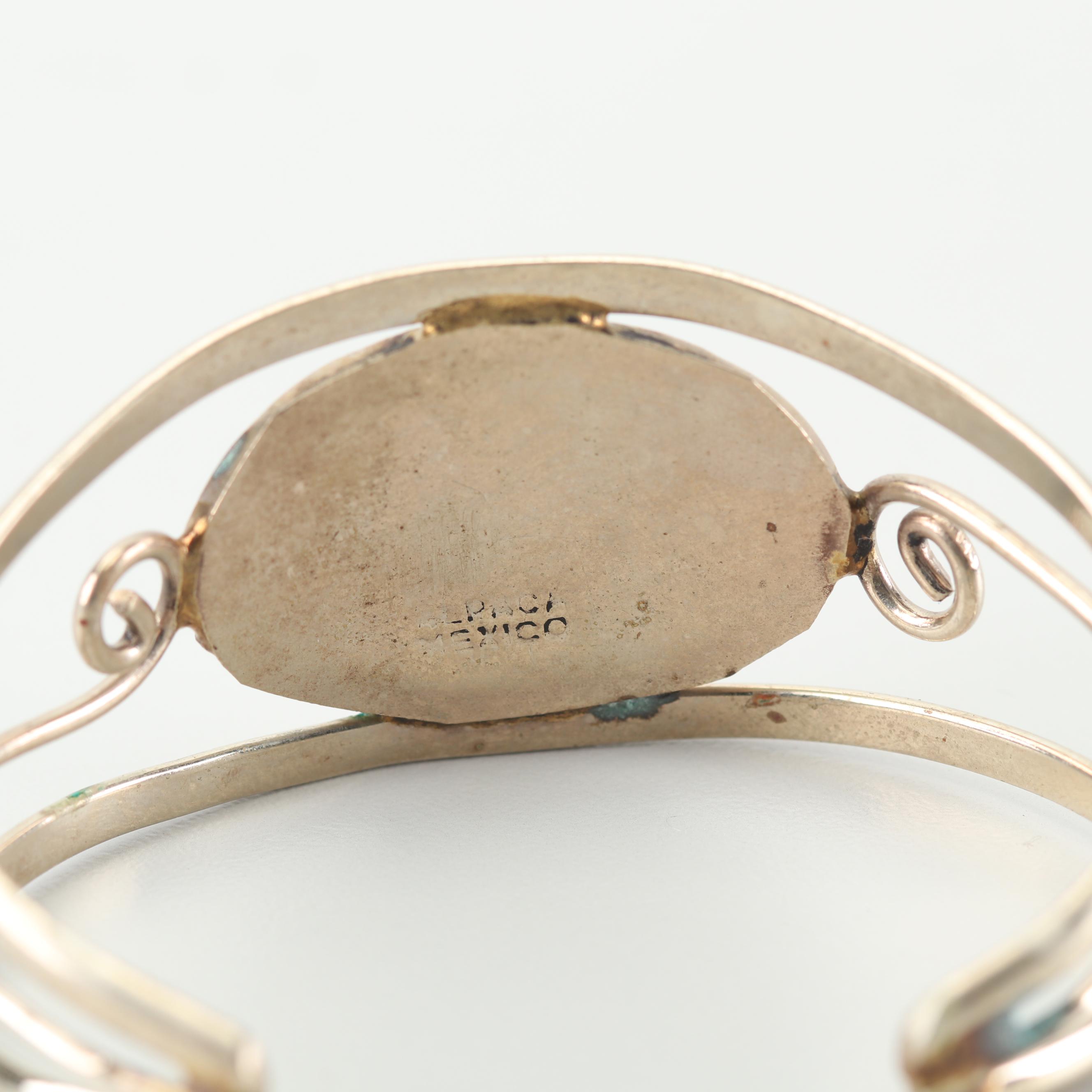 Alpaca Silver Mother of Pearl, Black Onyx, and Abalone Shell Cuff Bracelet