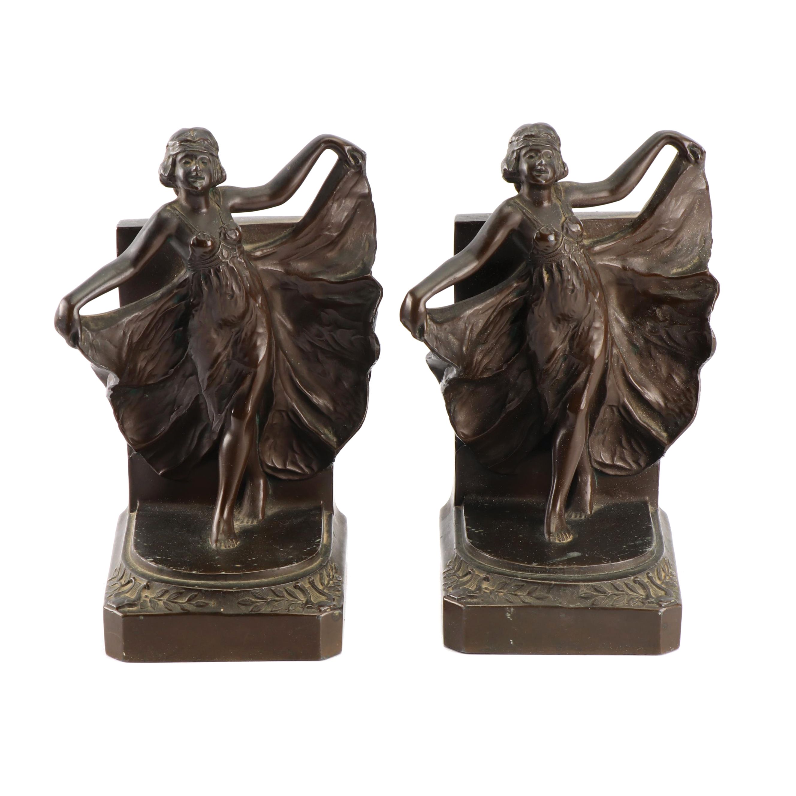 Art Deco "Loie Fuller" Bronze Clad Spelter Bookends
