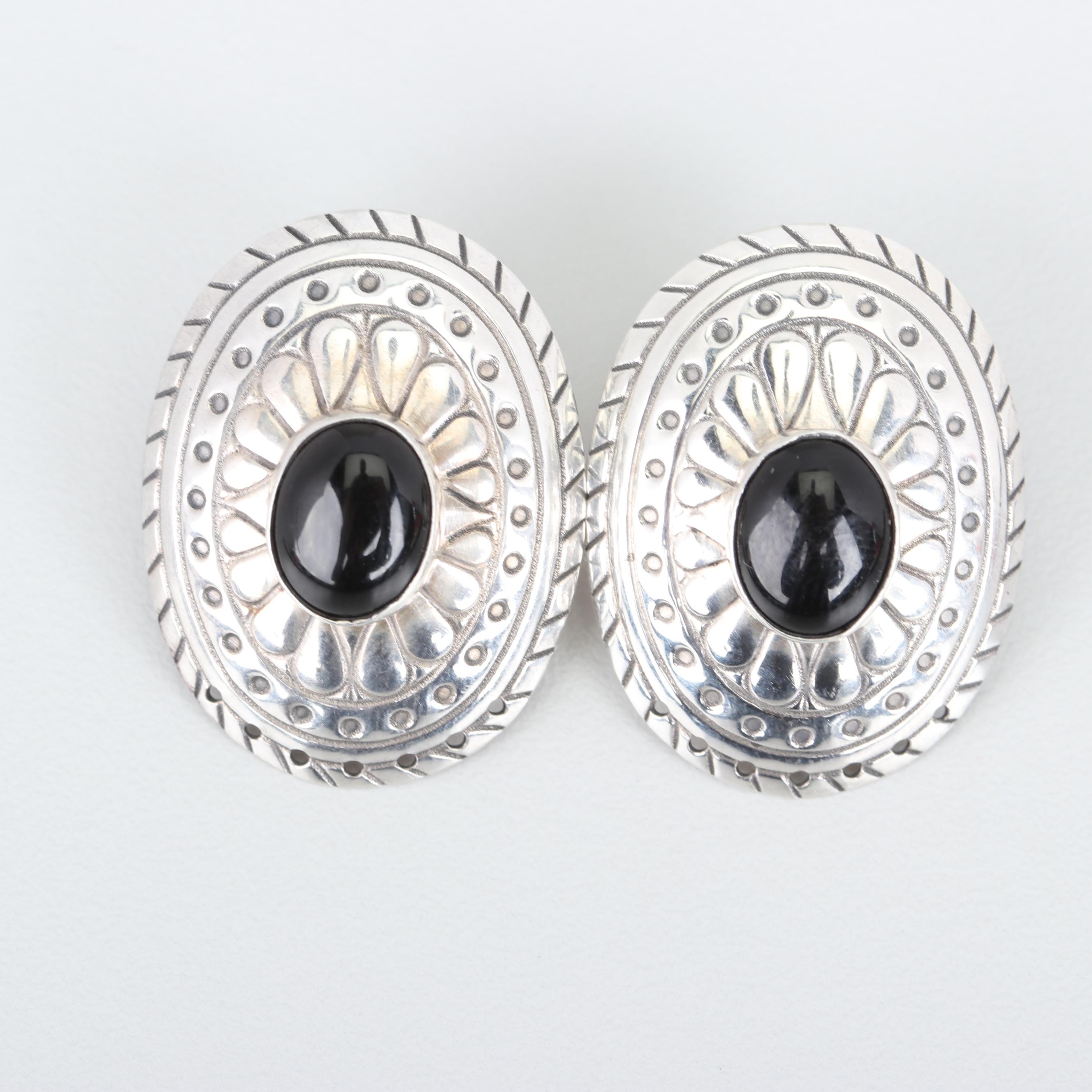 Sterling Silver Black Onyx Earrings and Pendant Necklace