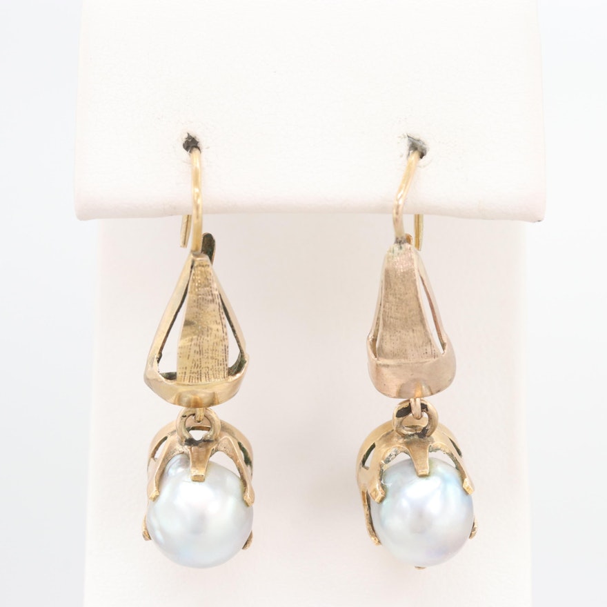 10K and 14K Yellow Gold Cultured Pearl Earrings