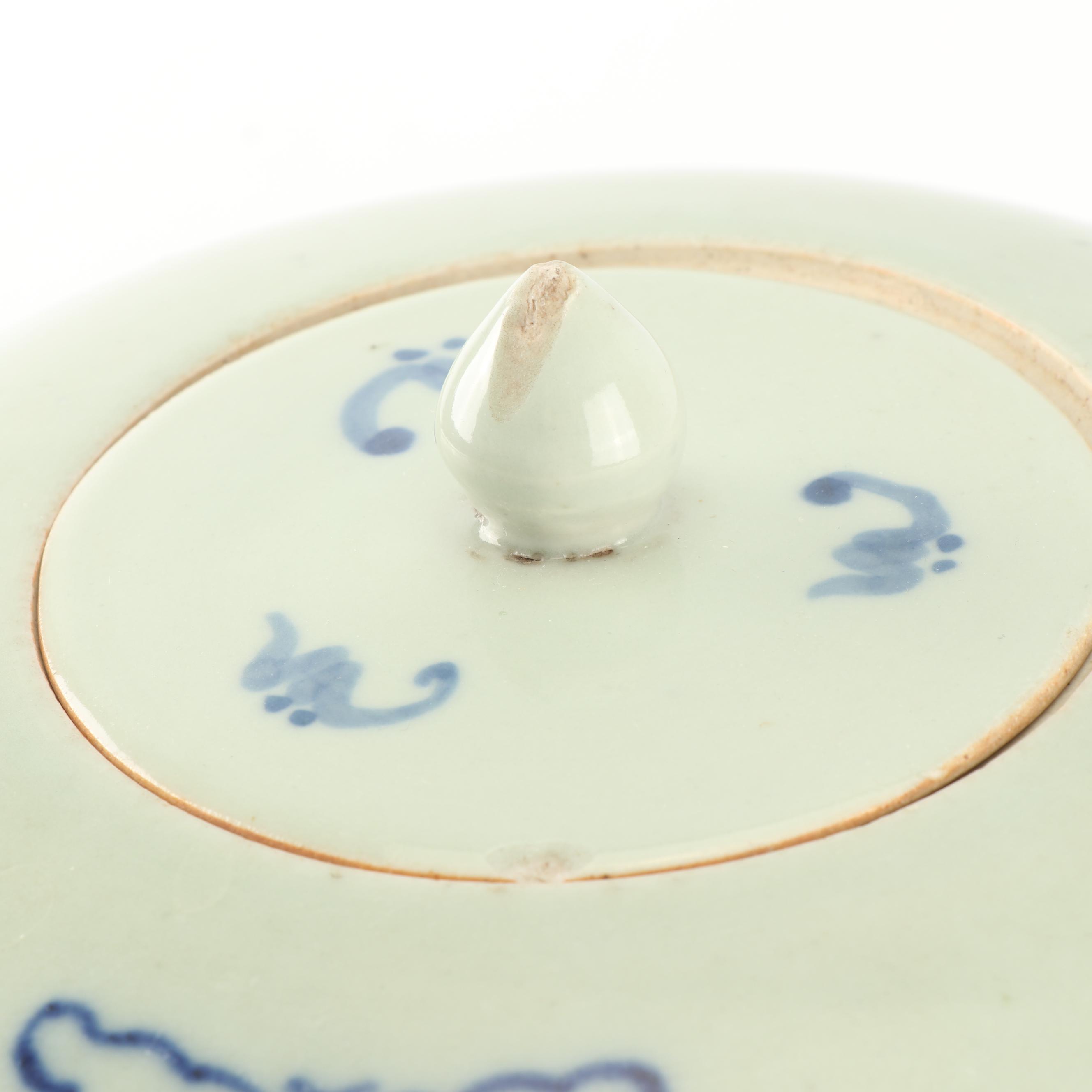 Antique Chinese Ceramic Lidded Jar and Wood Stand