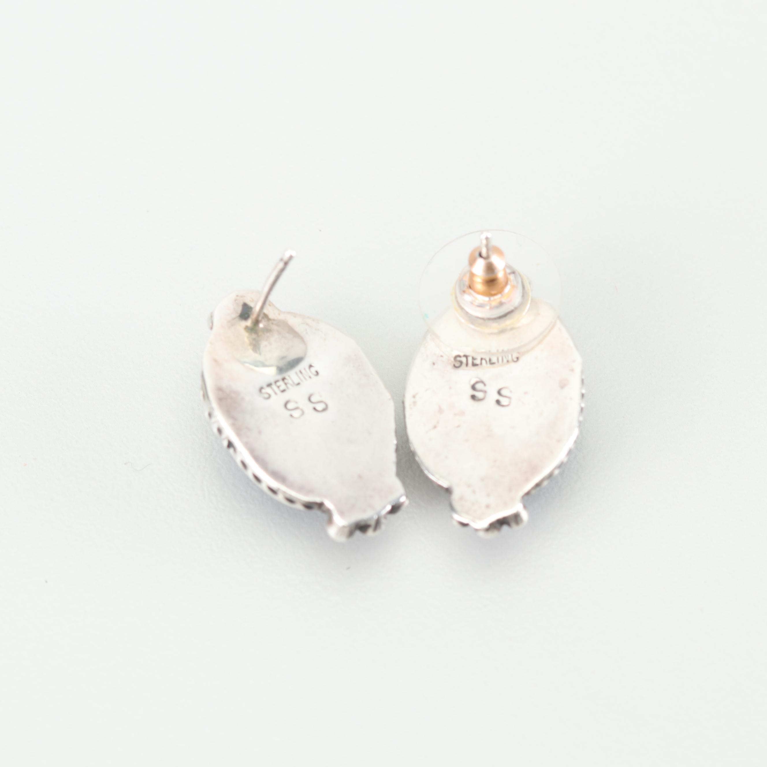 Sterling and 900 Silver Denim Lapis Earrings