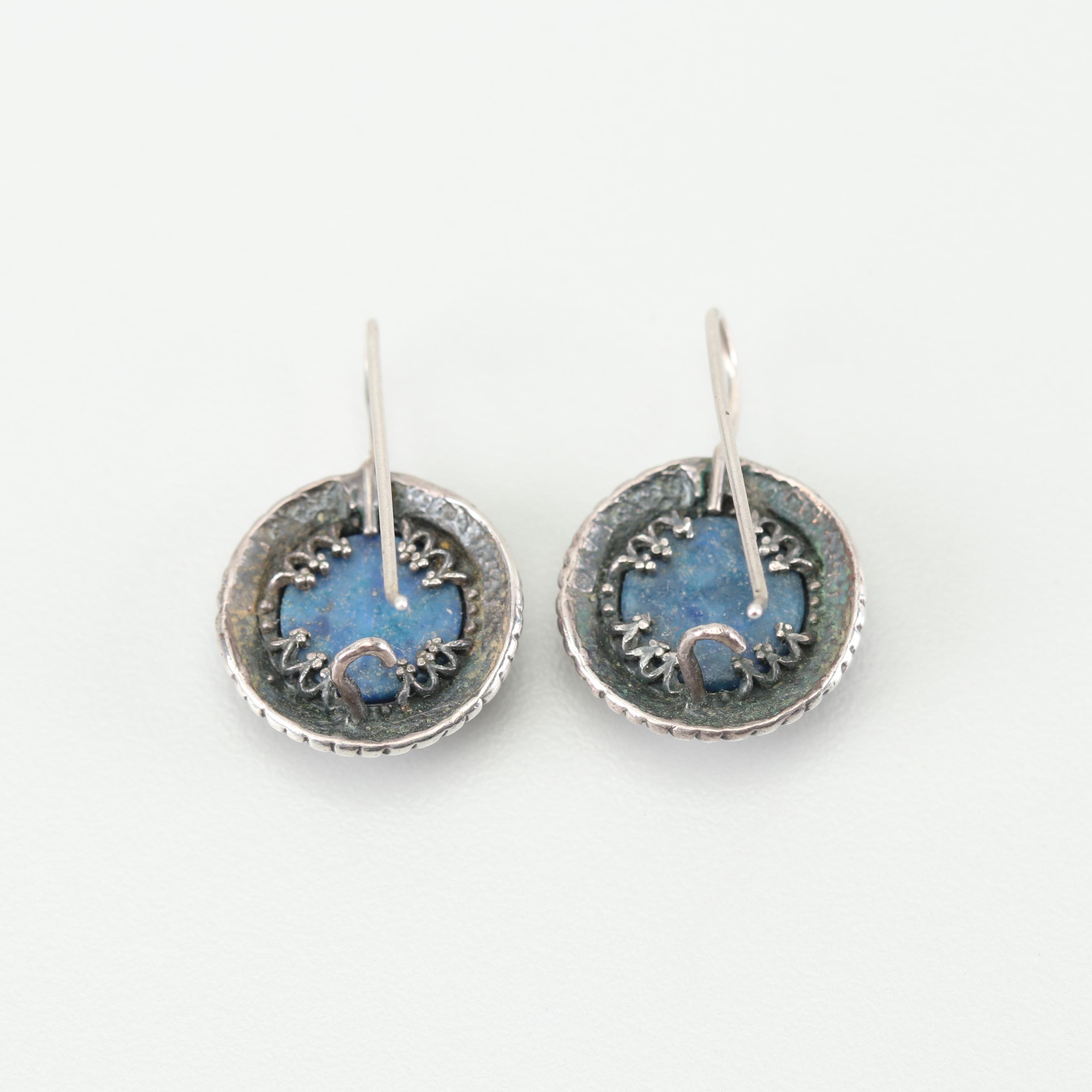 Sterling and 900 Silver Denim Lapis Earrings