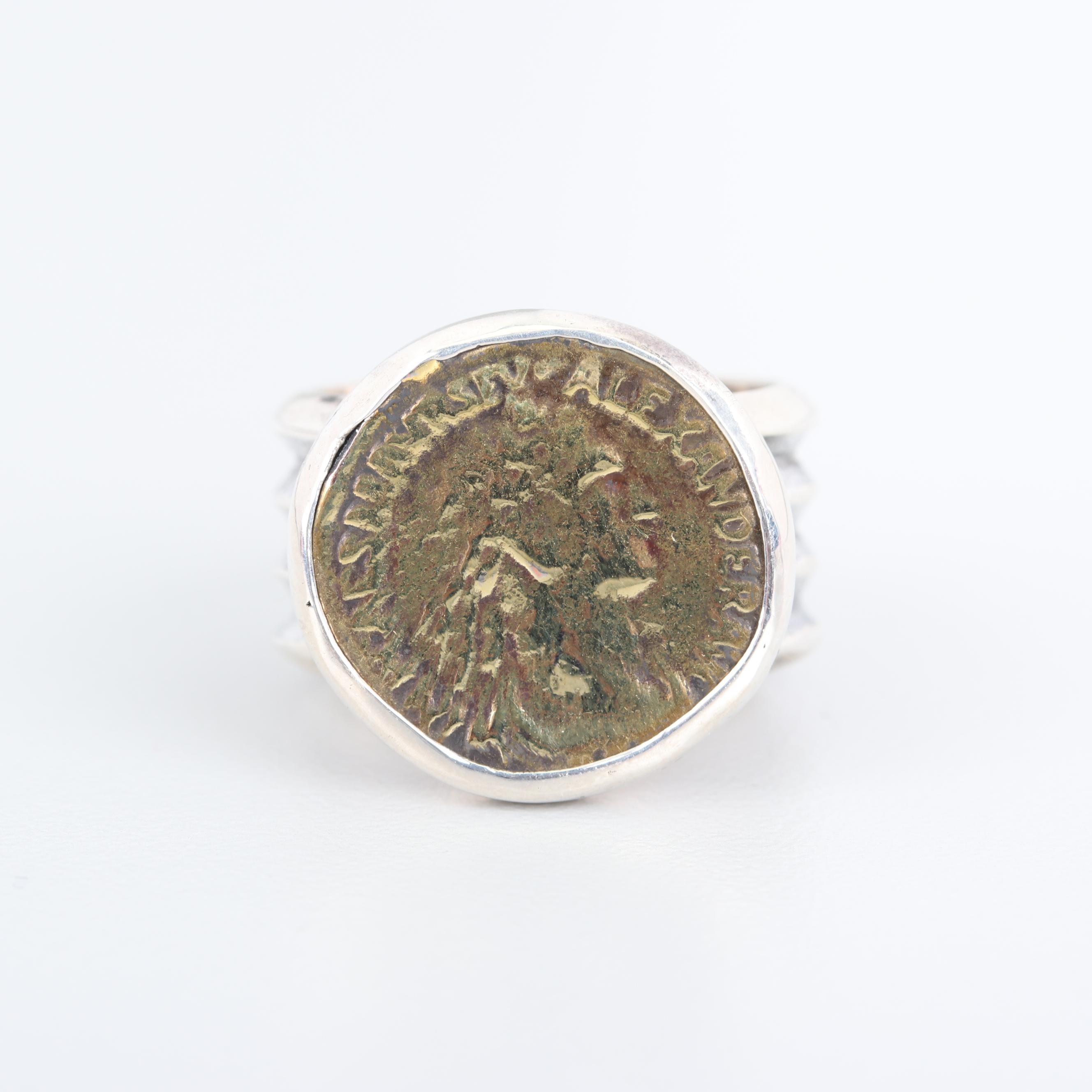 Sterling Silver Ring with Reproduction Roman Imperial Severus Alexander Coin