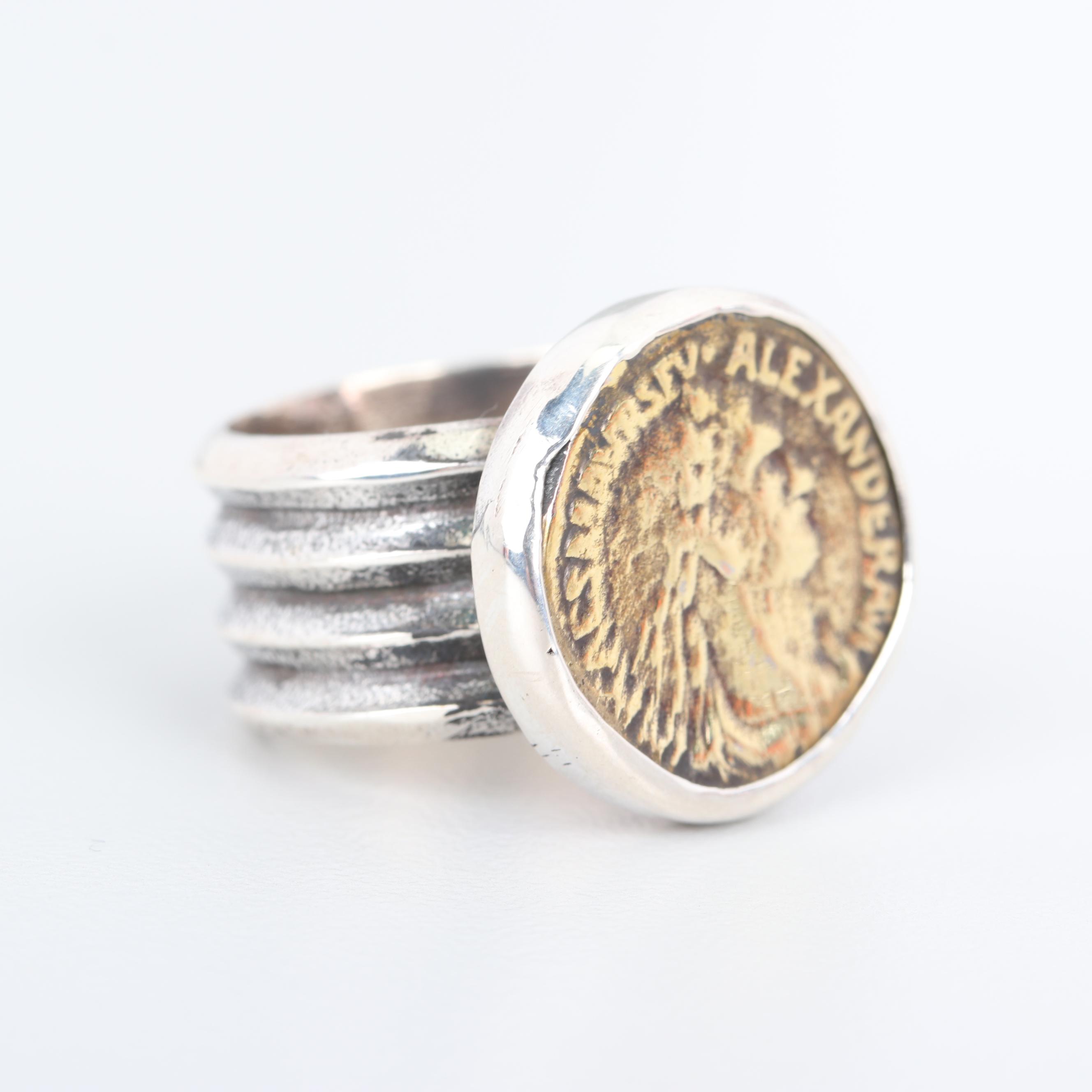 Sterling Silver Ring with Reproduction Roman Imperial Severus Alexander Coin