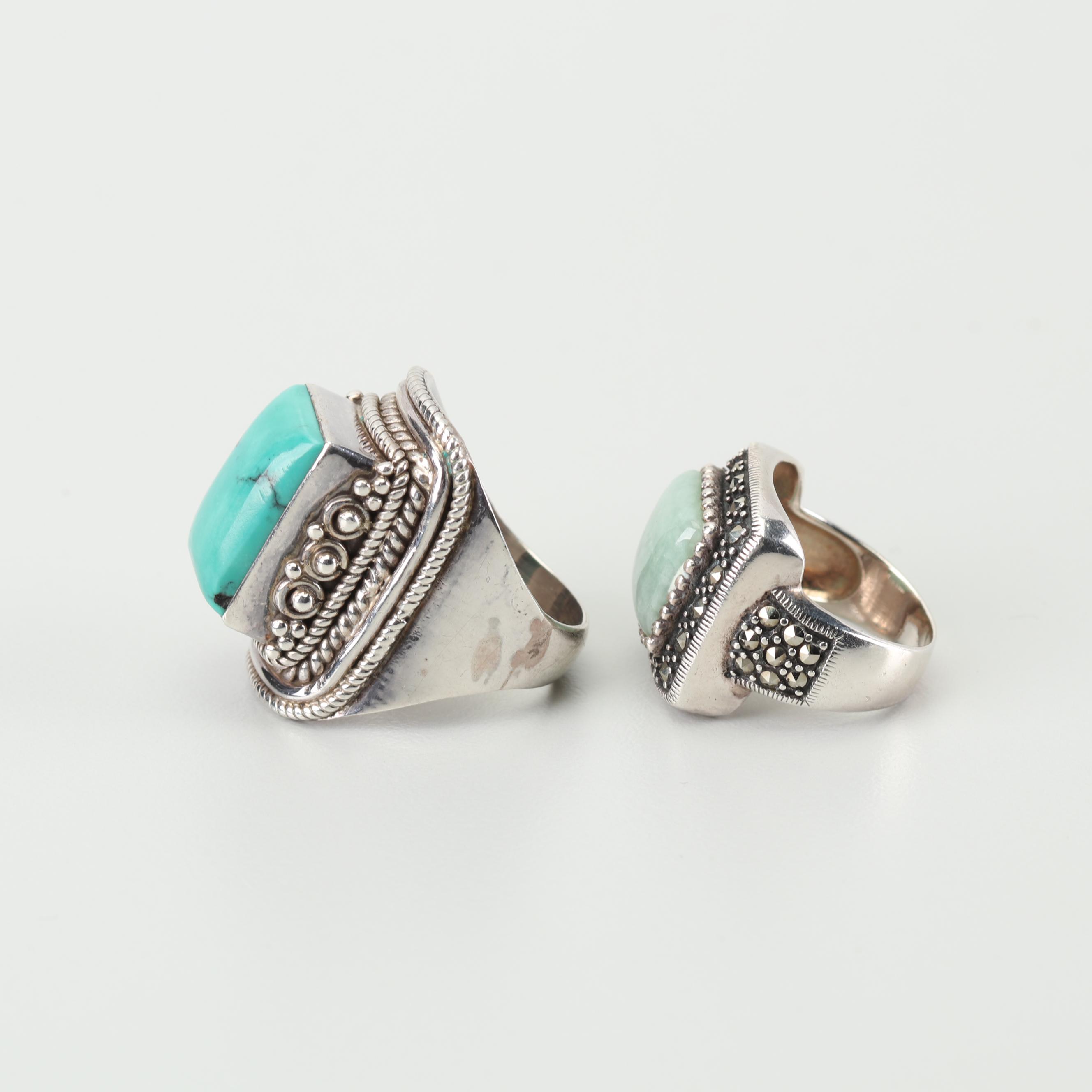 Sterling Silver Turquoise and Jadeite Jade Rings