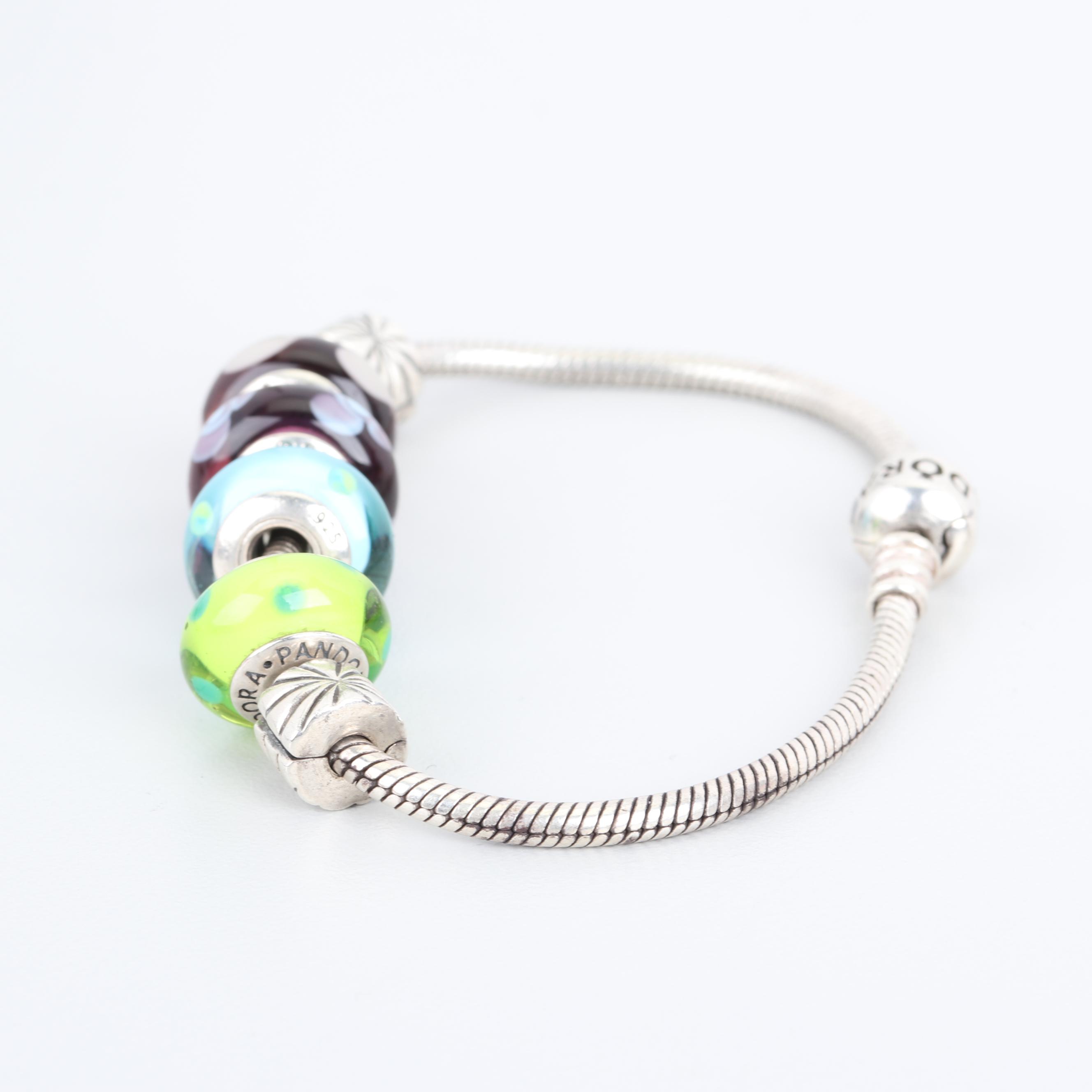 Pandora Sterling Silver Glass Barrel Charm Bracelet