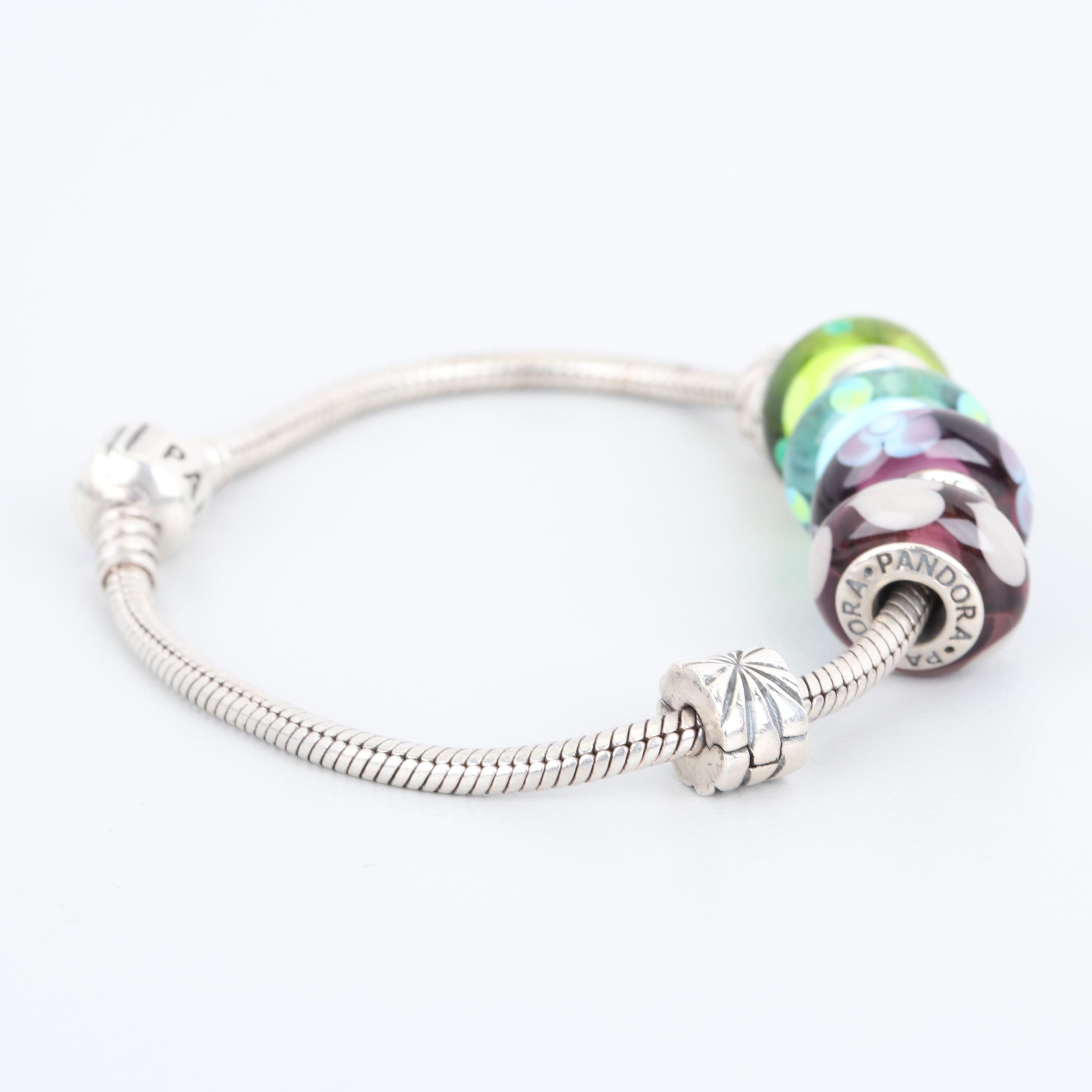Pandora Sterling Silver Glass Barrel Charm Bracelet