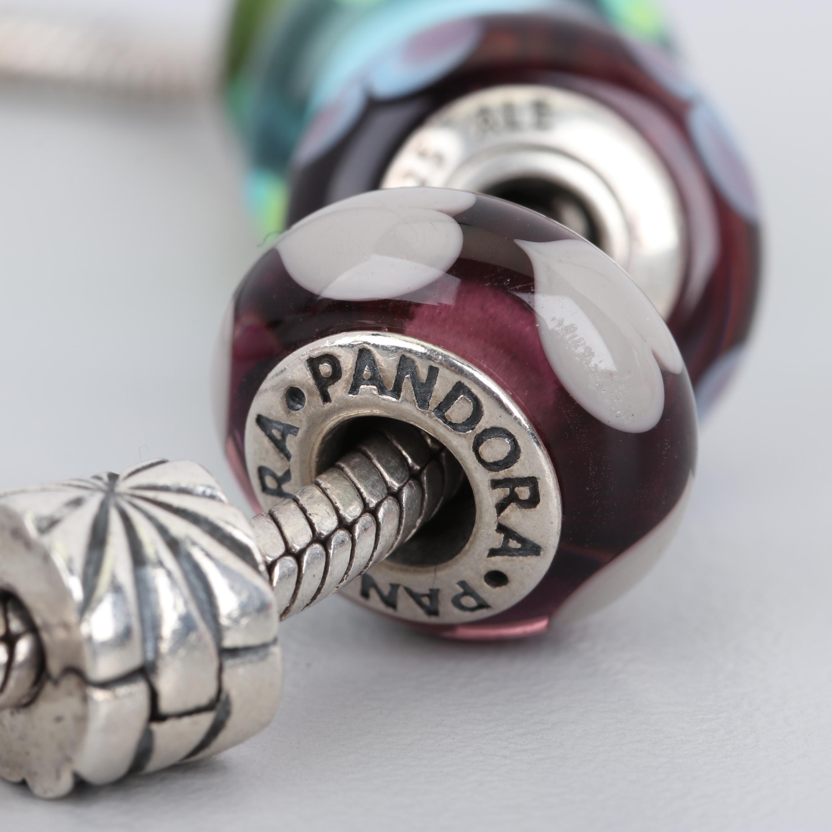Pandora Sterling Silver Glass Barrel Charm Bracelet