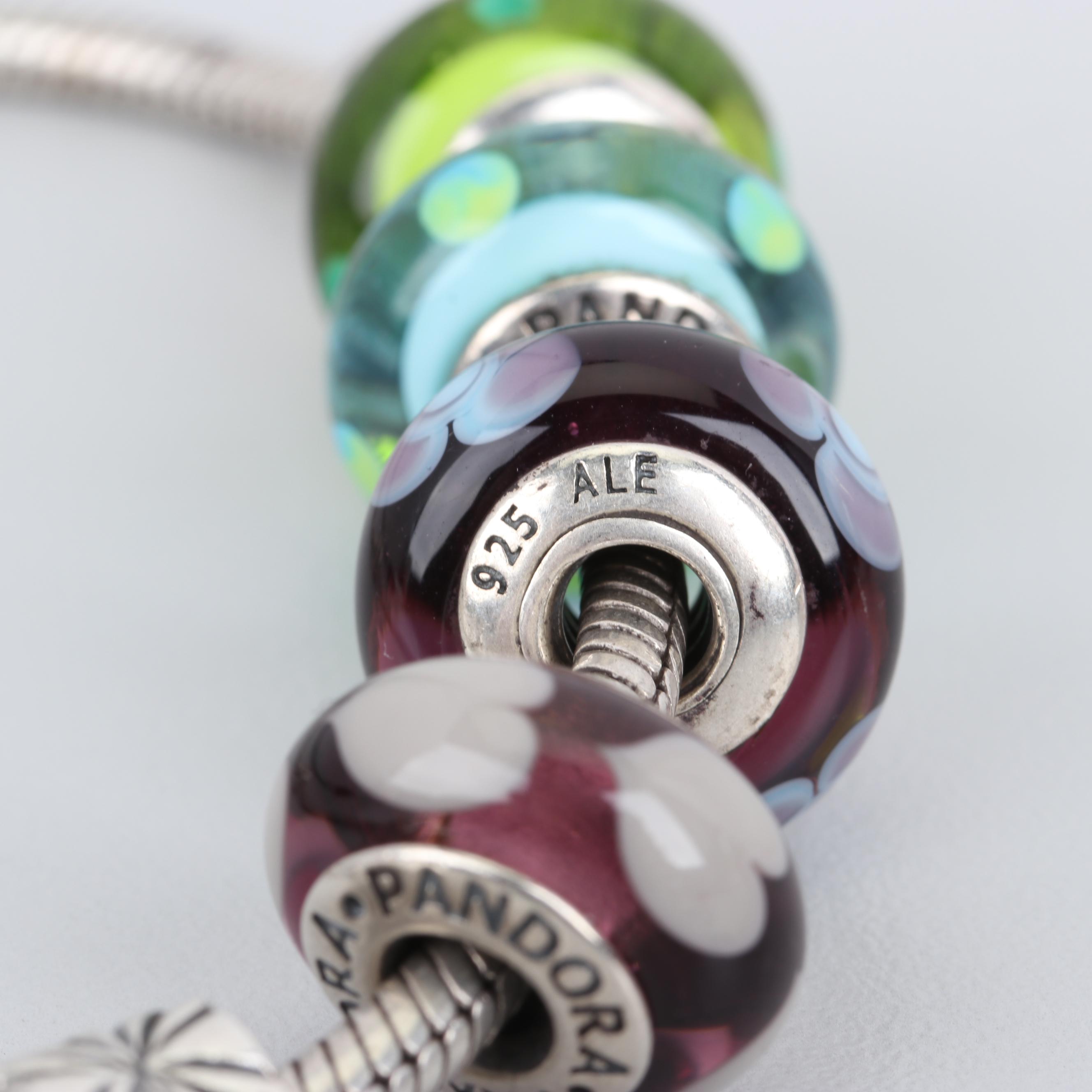 Pandora Sterling Silver Glass Barrel Charm Bracelet