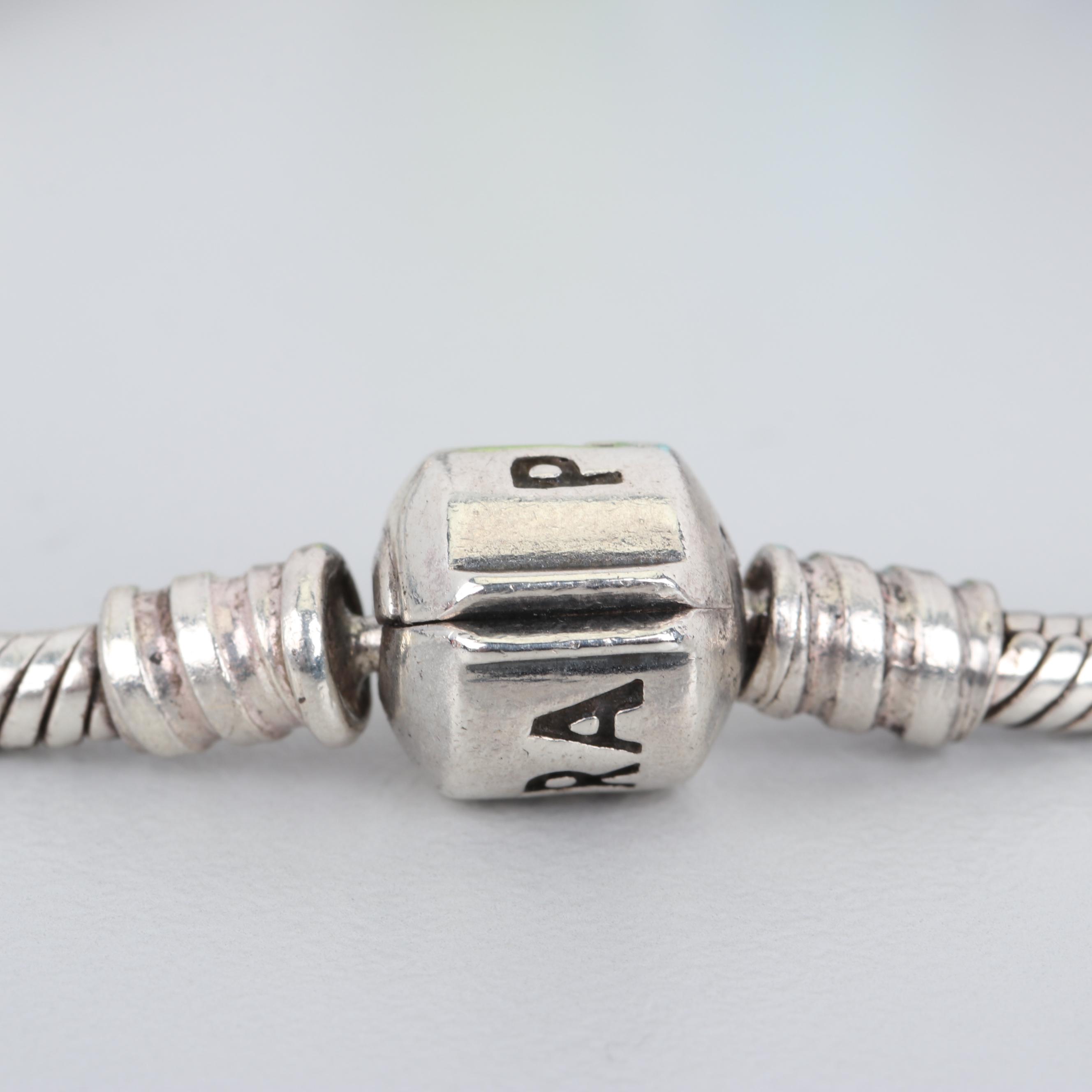Pandora Sterling Silver Glass Barrel Charm Bracelet