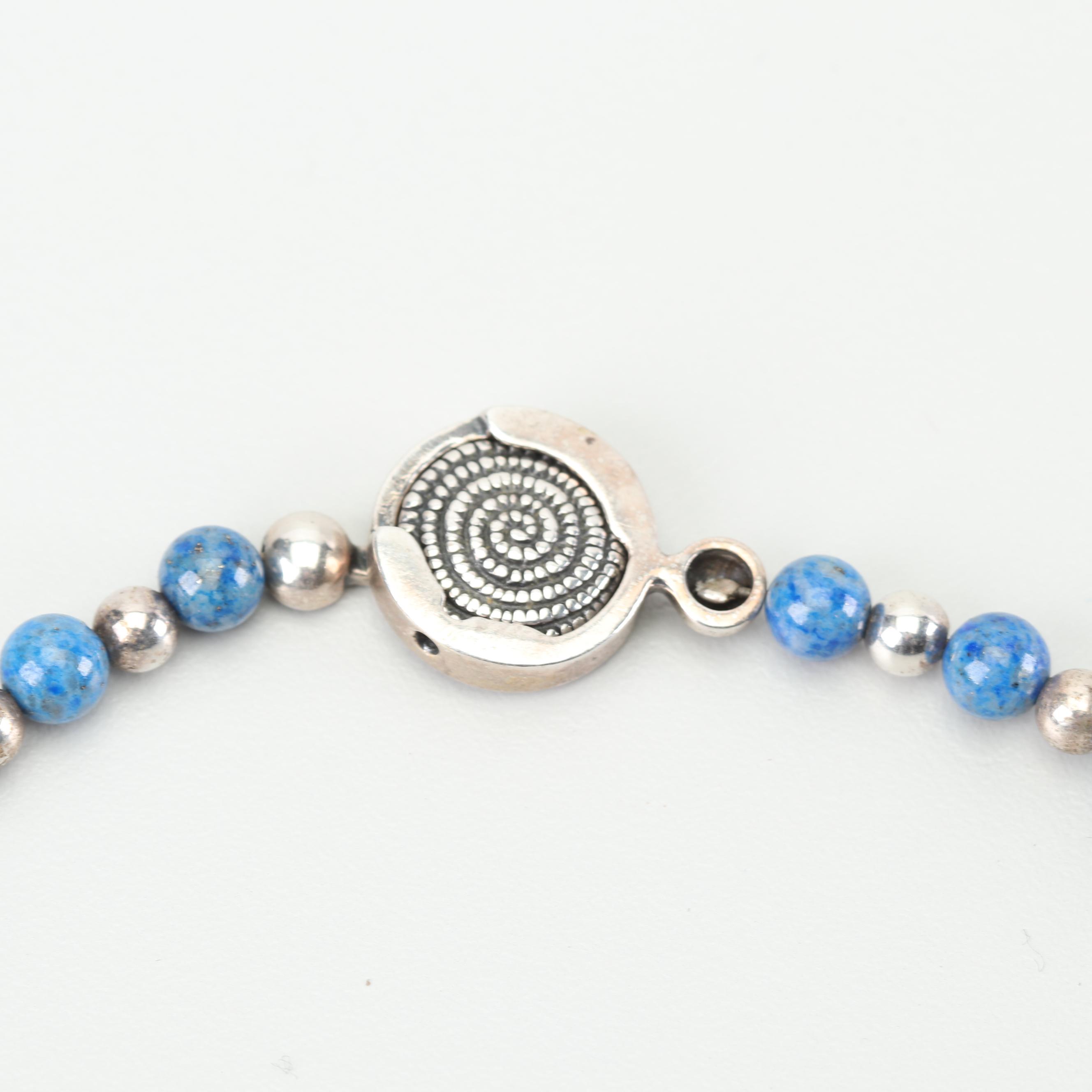 Sterling Silver Denim Lapis Bead Necklace