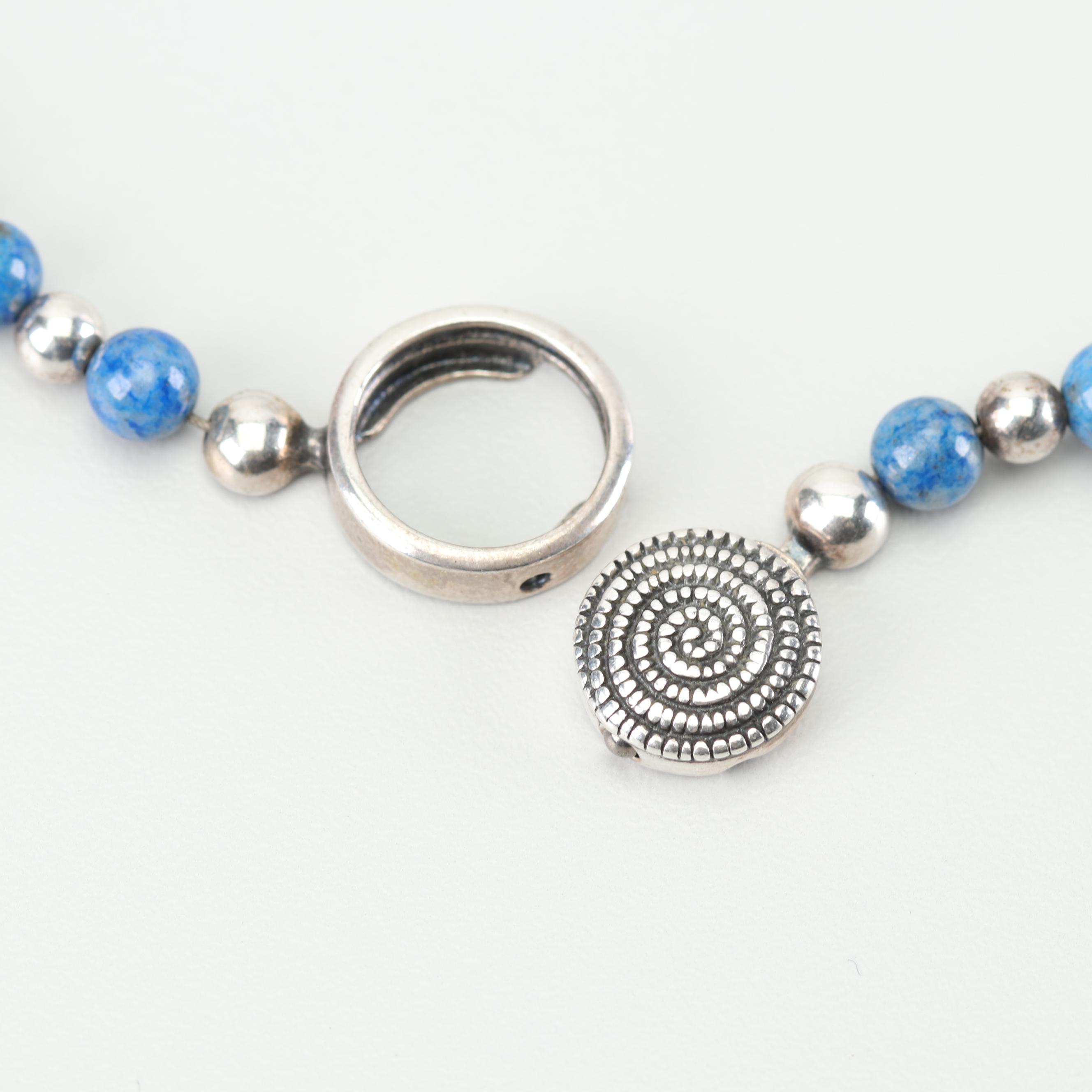 Sterling Silver Denim Lapis Bead Necklace