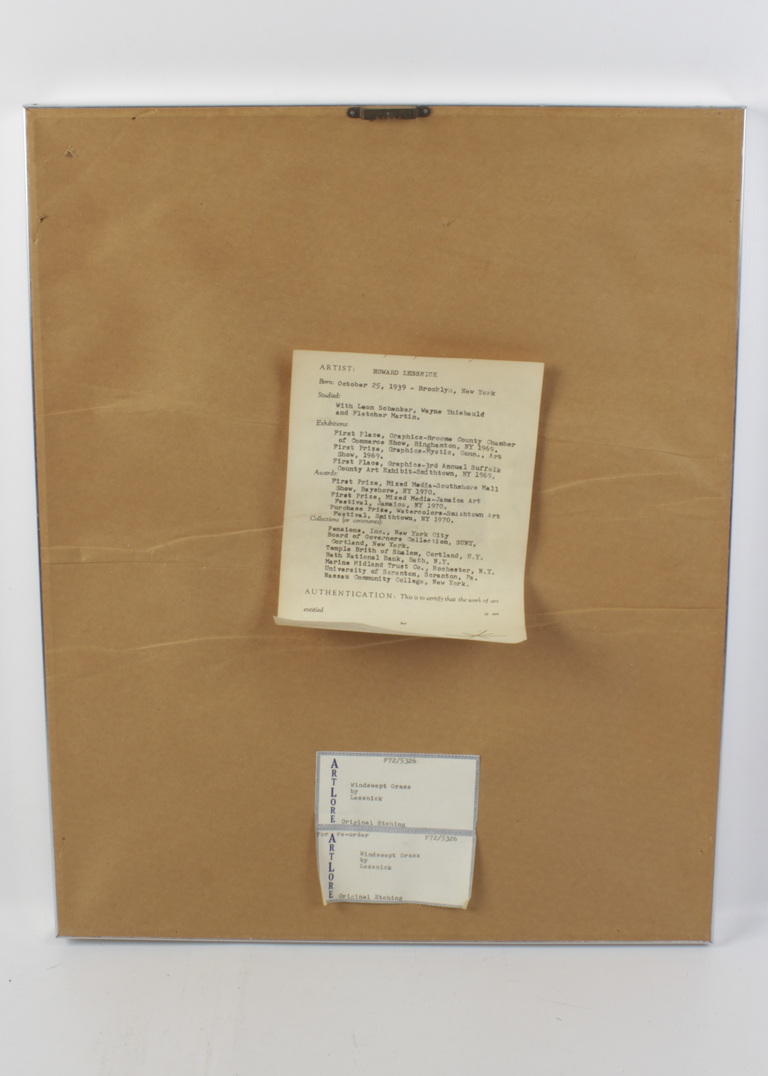 Howard Lessnick Etching "Windswept Grass"