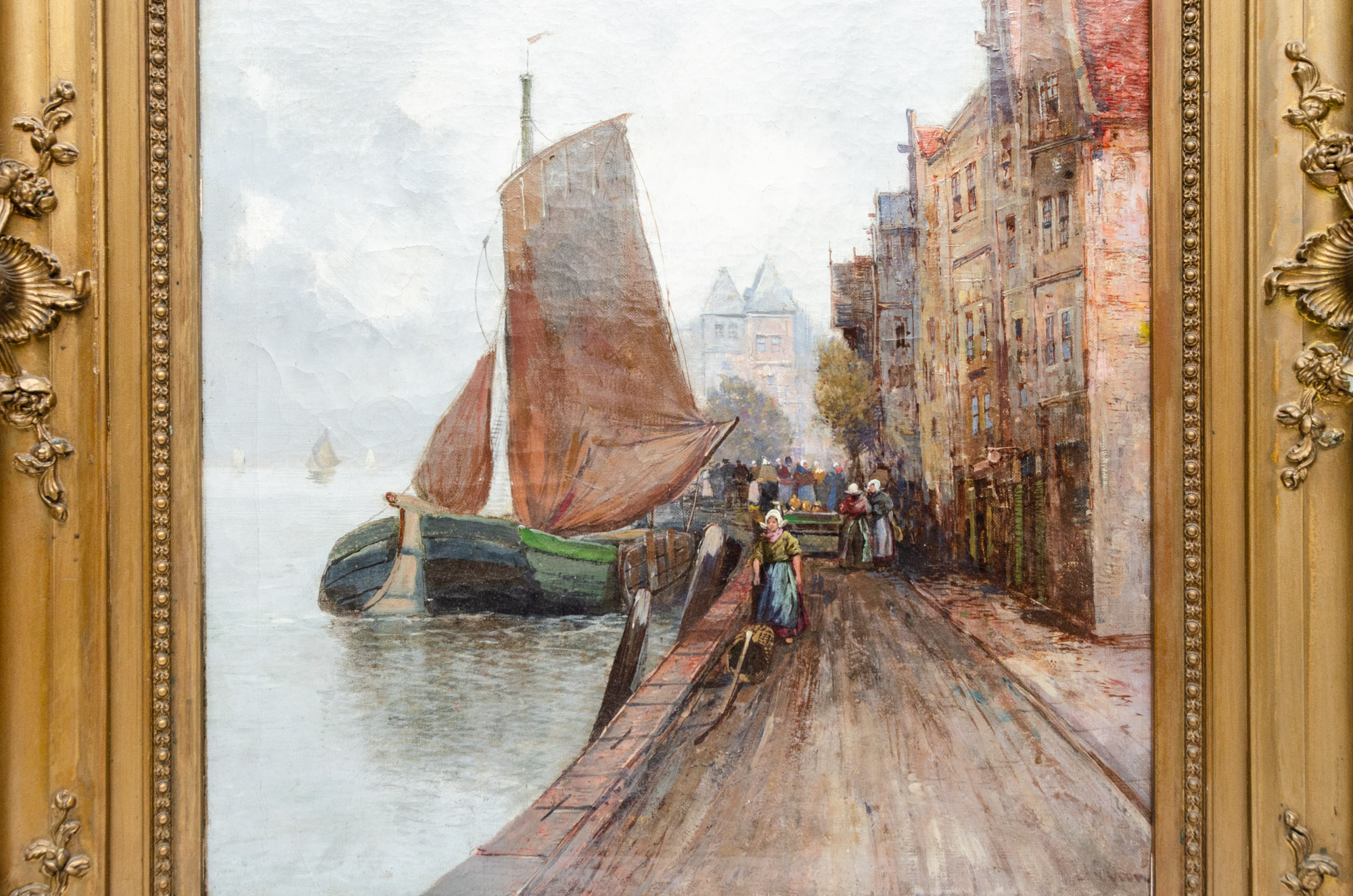 F. G. Urban Oil Painting of Dutch Harbor Scene