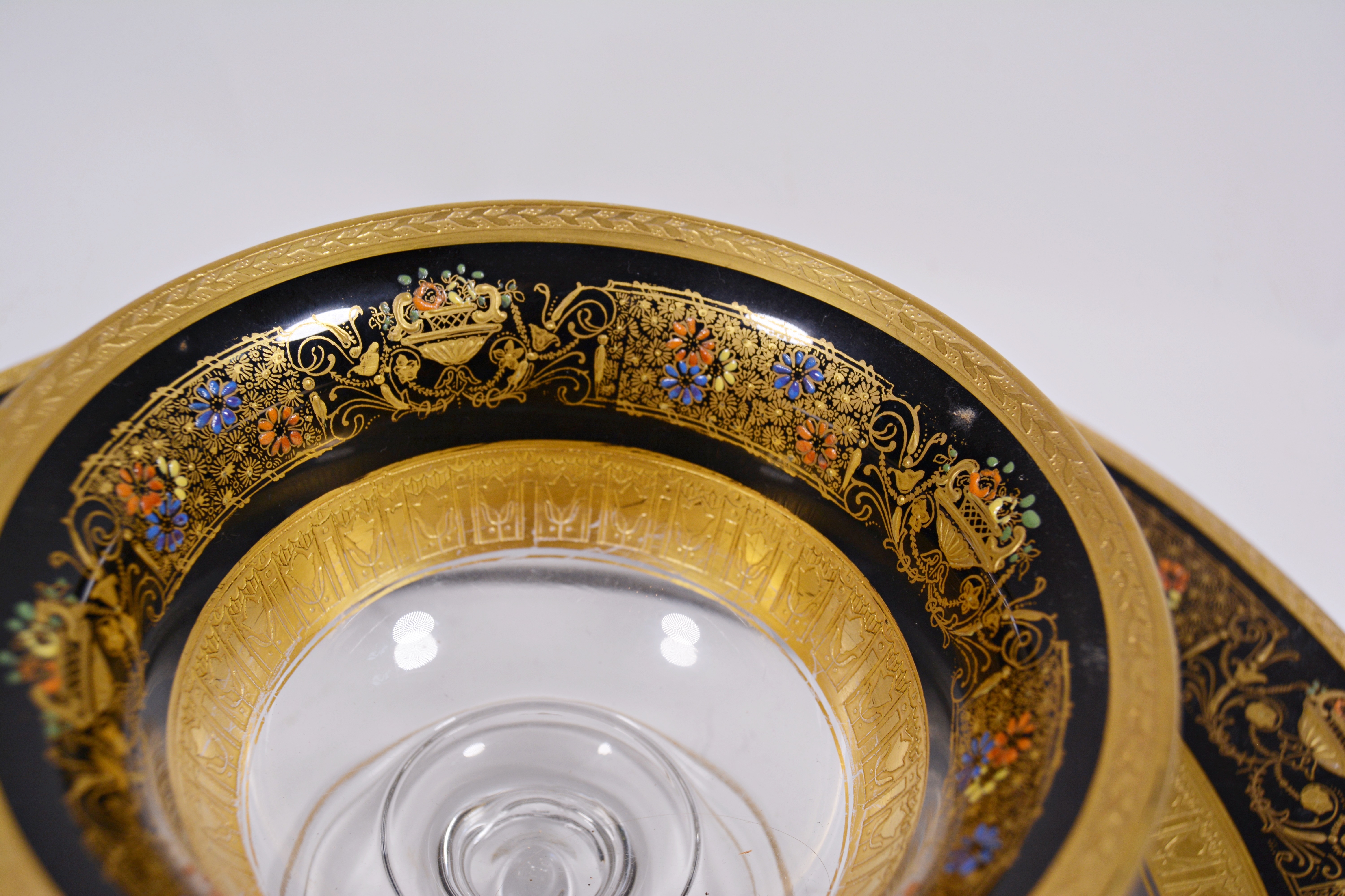 Hand-Painted Glass and Enameled Platter and Bowl