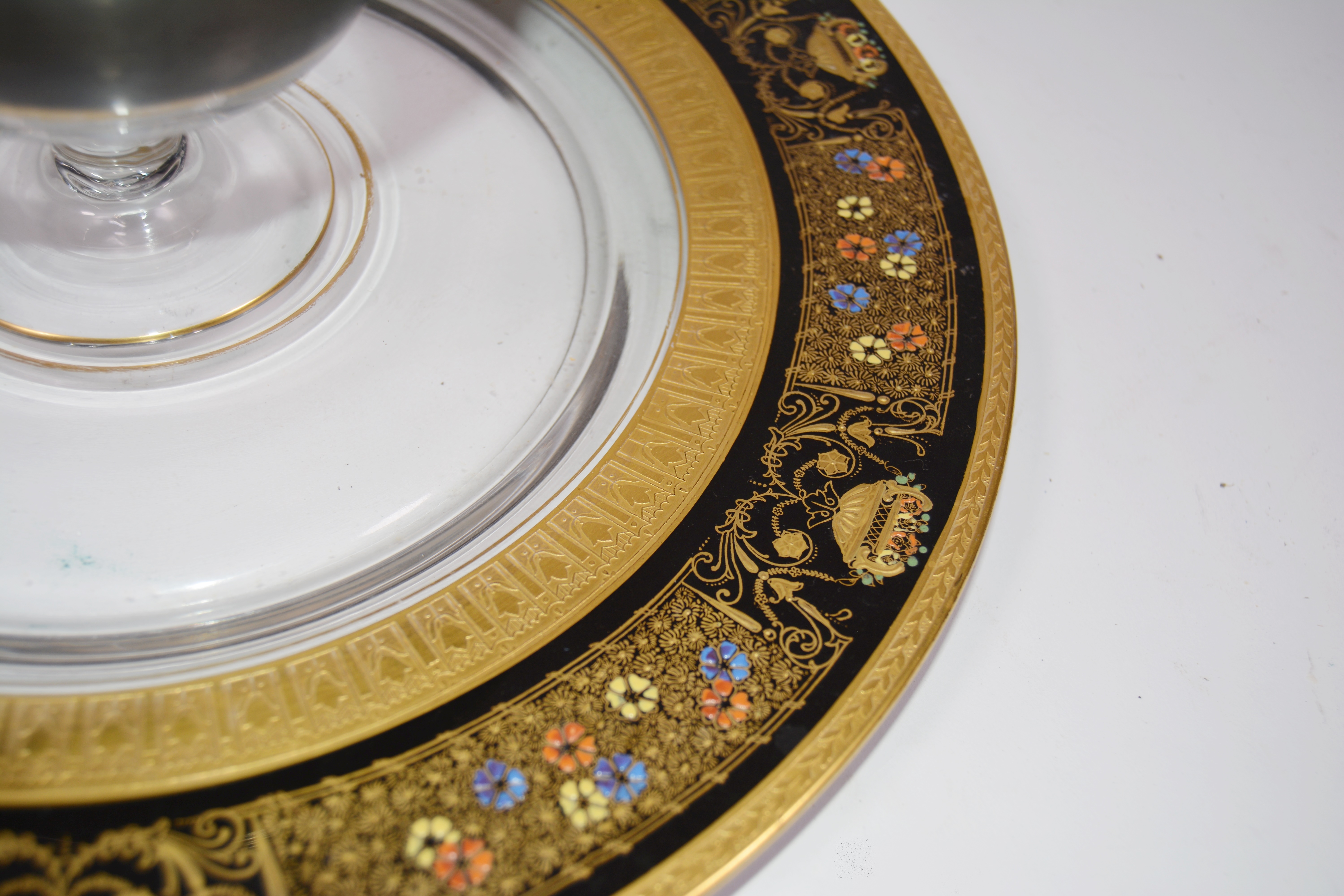 Hand-Painted Glass and Enameled Platter and Bowl