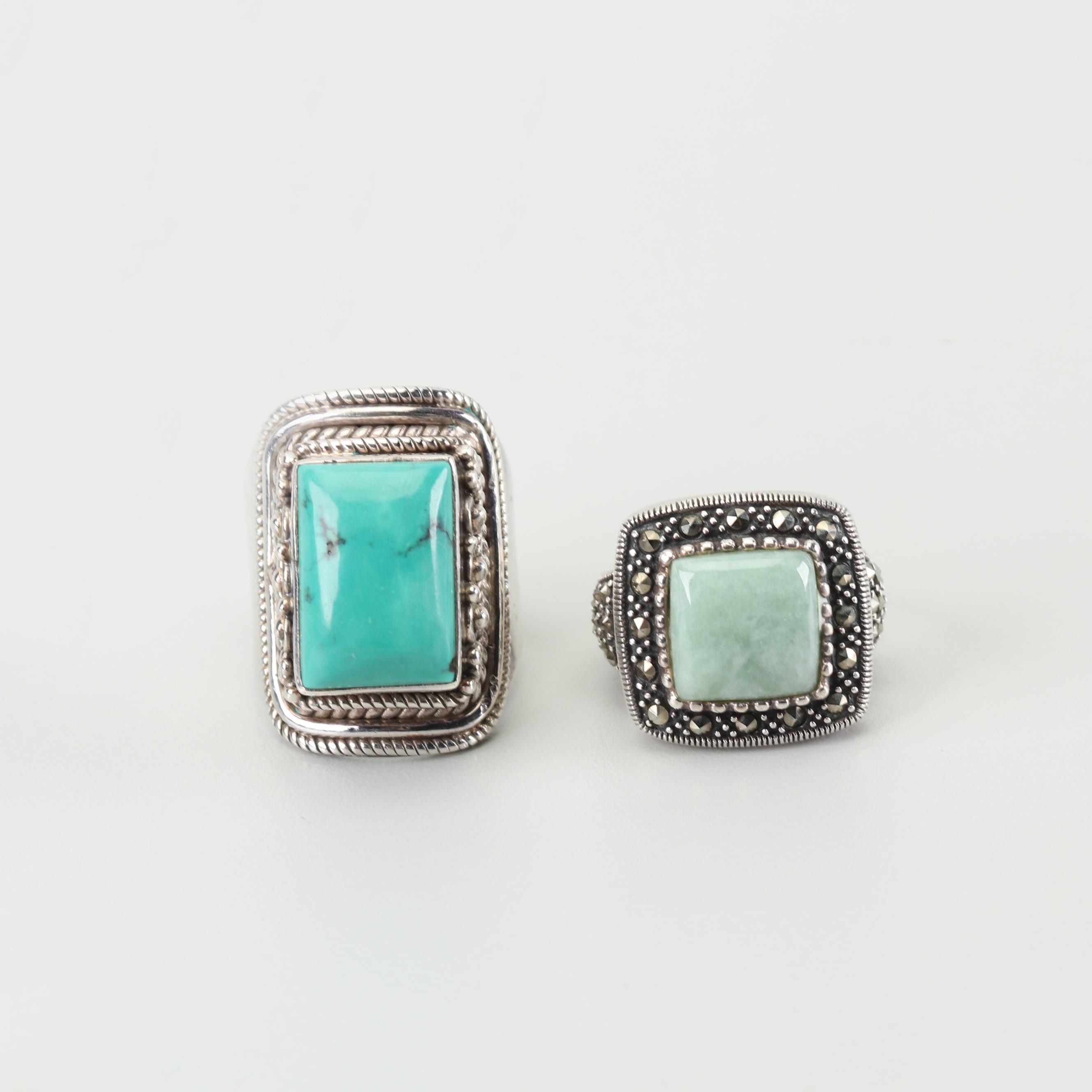 Sterling Silver Turquoise and Jadeite Jade Rings