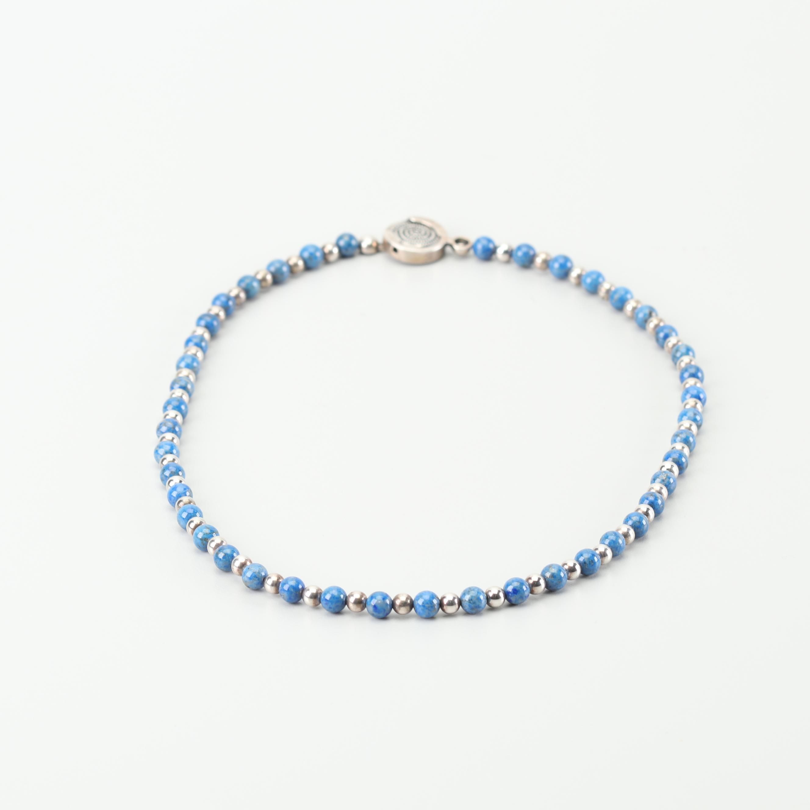 Sterling Silver Denim Lapis Bead Necklace