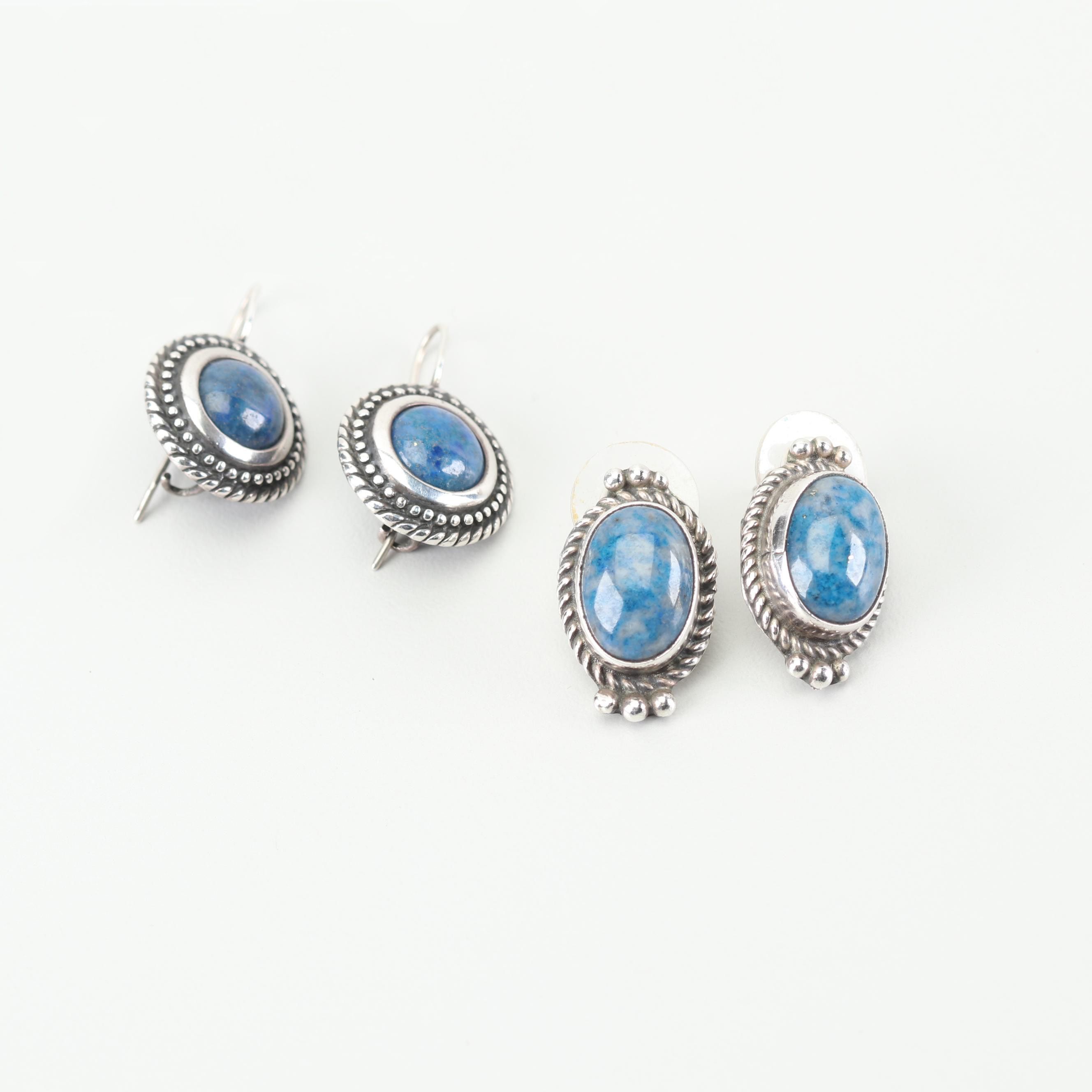 Sterling and 900 Silver Denim Lapis Earrings