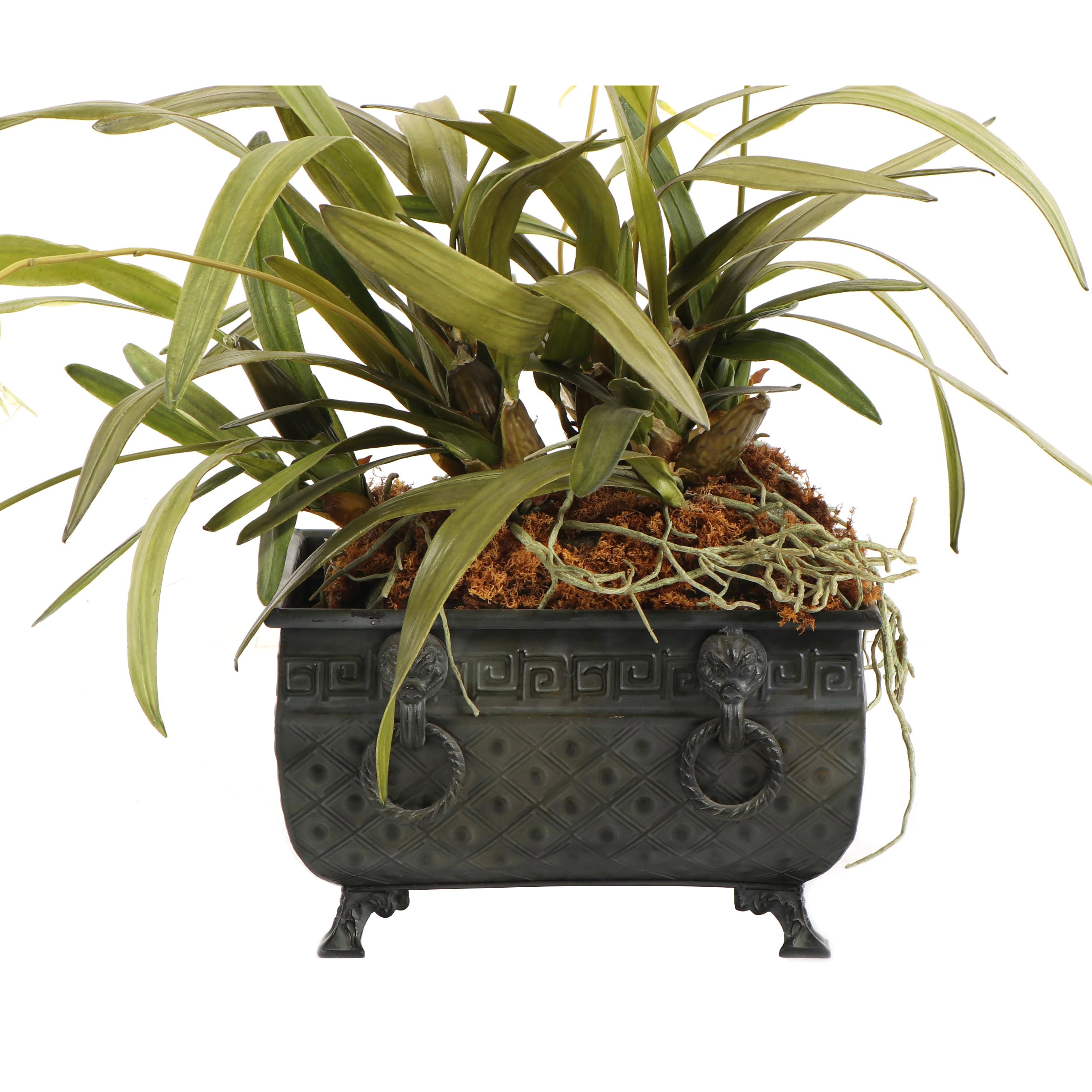 Faux Orchid Plant in Embossed Metal Planter