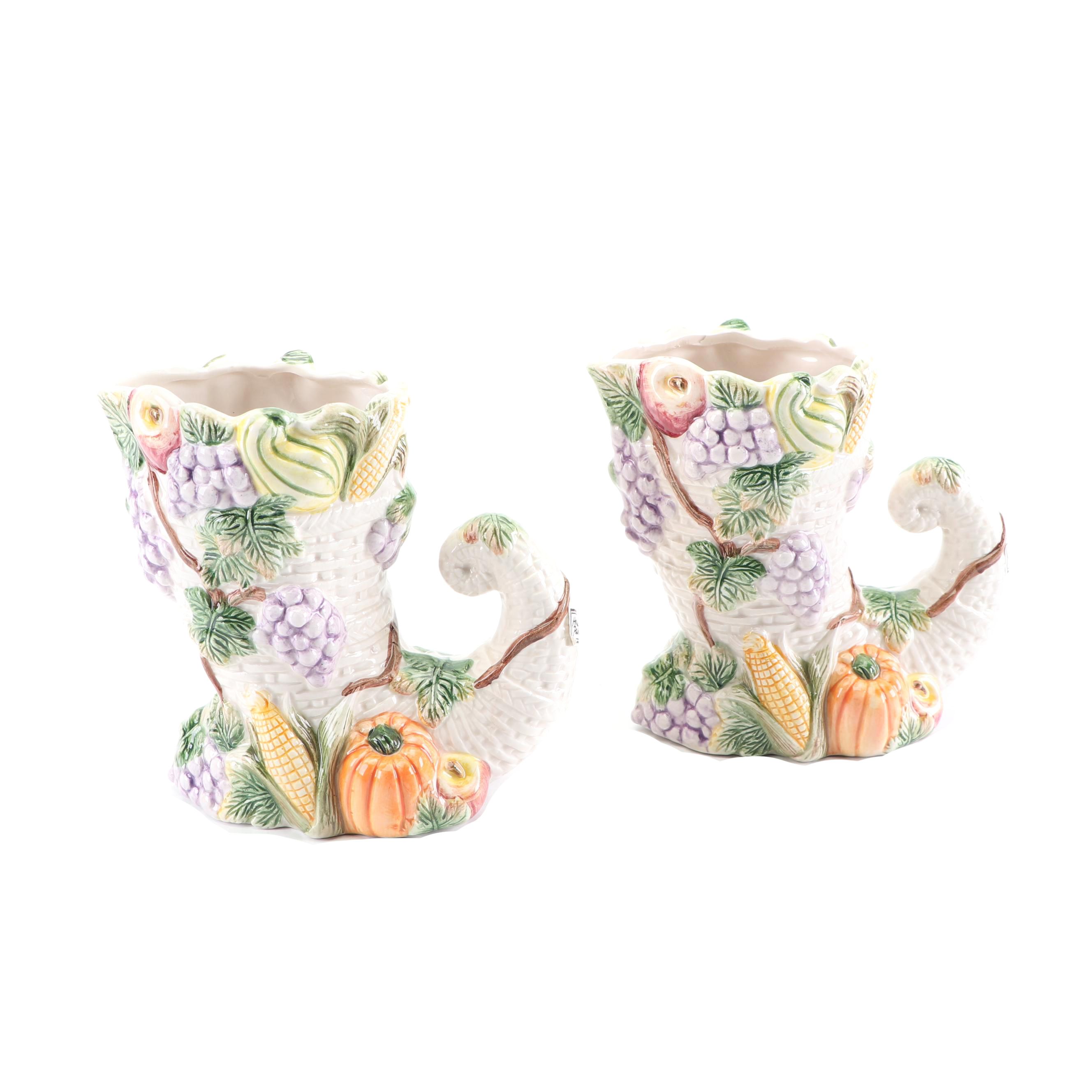 Fitz and Floyd Harvest Themed Cornucopia Pitchers