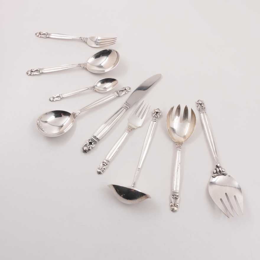 Danish Georg Jensen "Acorn" Sterling Silver Flatware Set