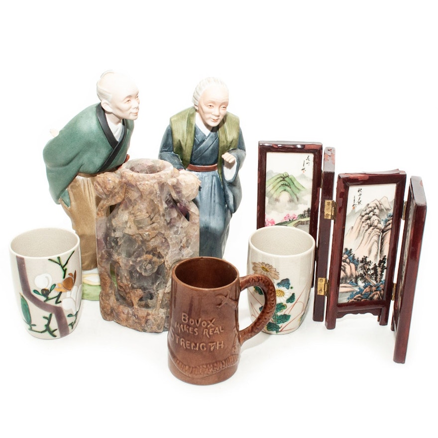 Japanese and Chinese Figurines and Miniature Folding Screen