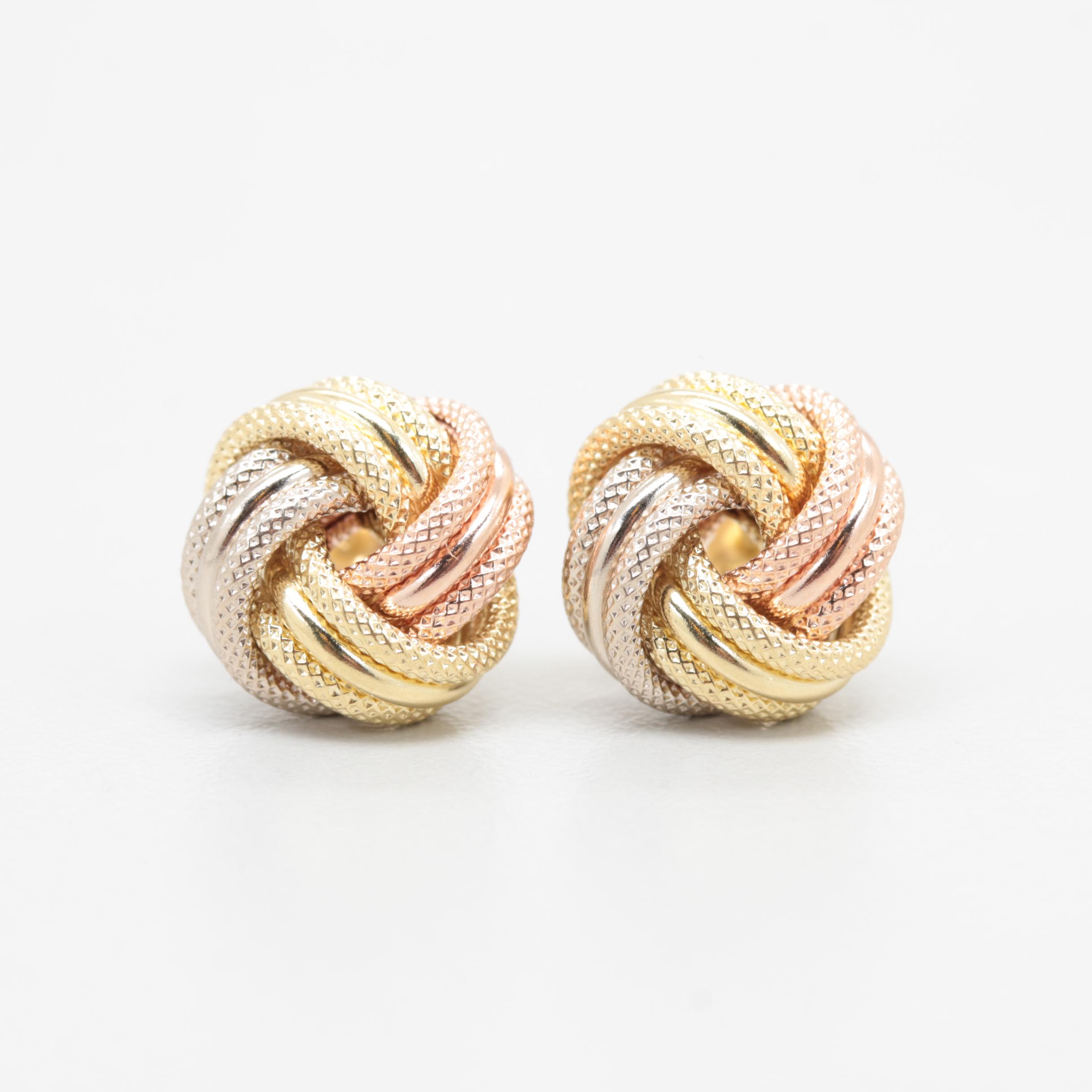 14K Tri-Color Gold Love Knot Earrings