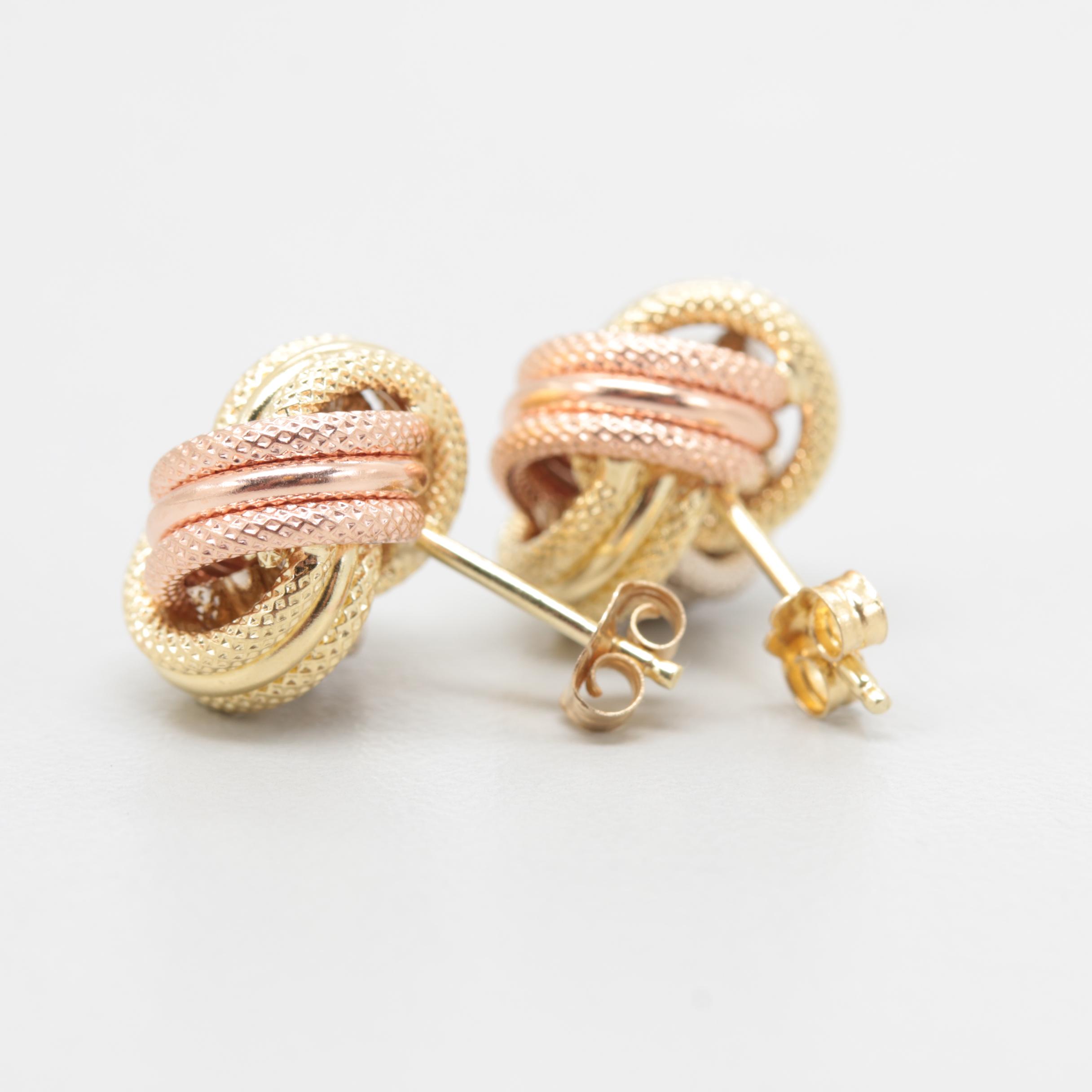 14K Tri-Color Gold Love Knot Earrings