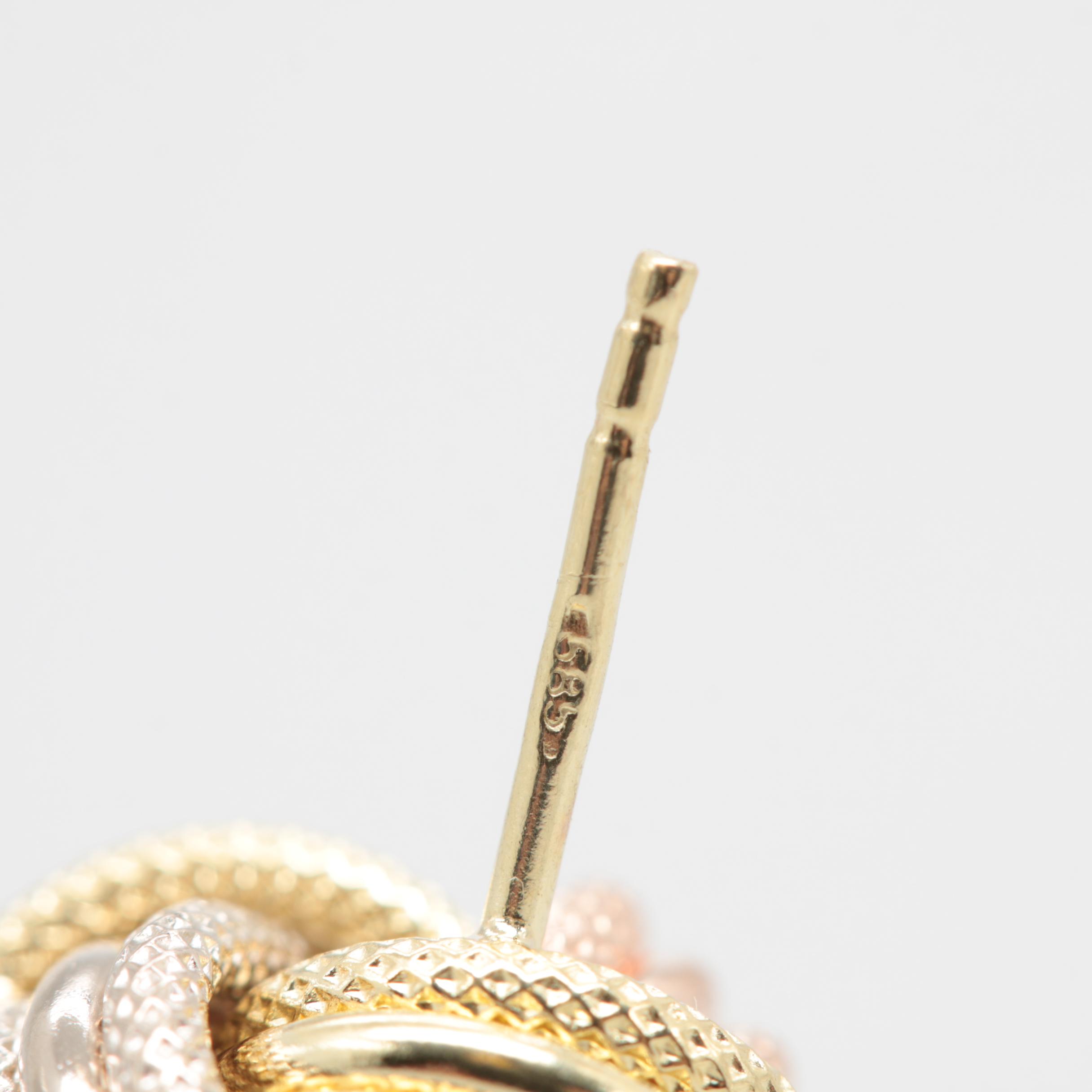 14K Tri-Color Gold Love Knot Earrings