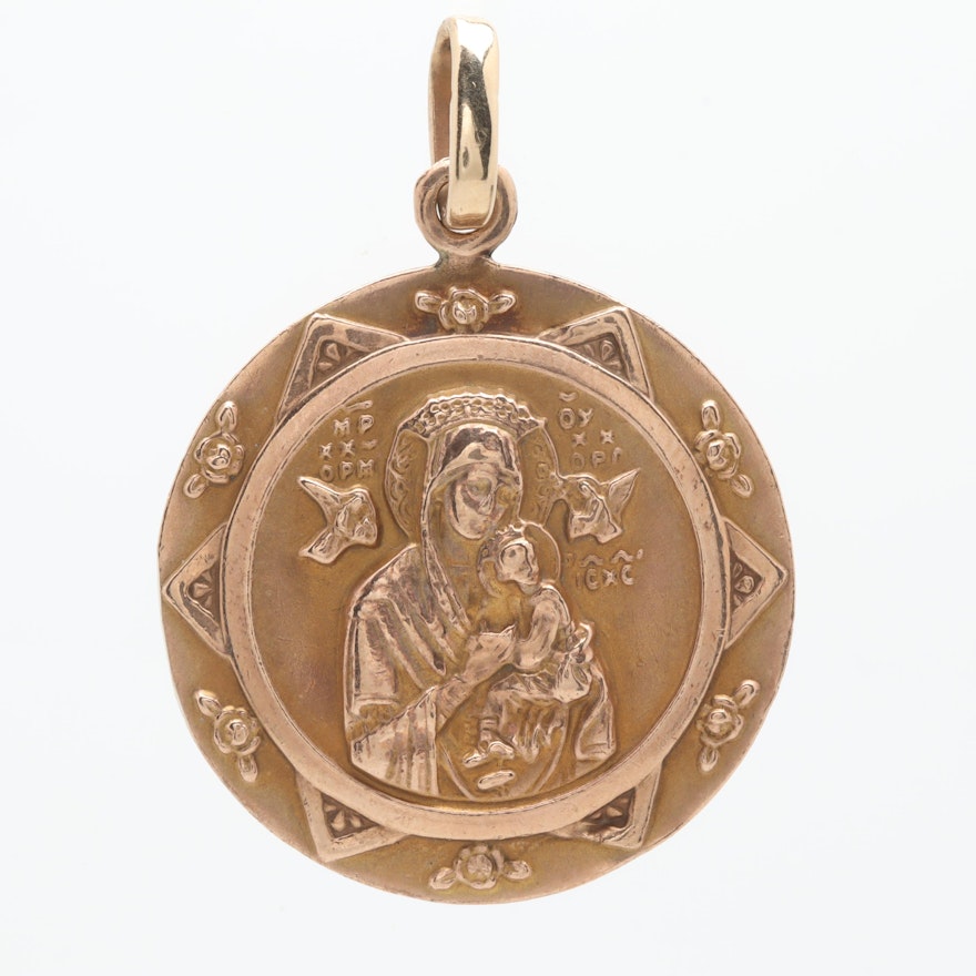 10K Yellow Gold Religious Medal Pendant