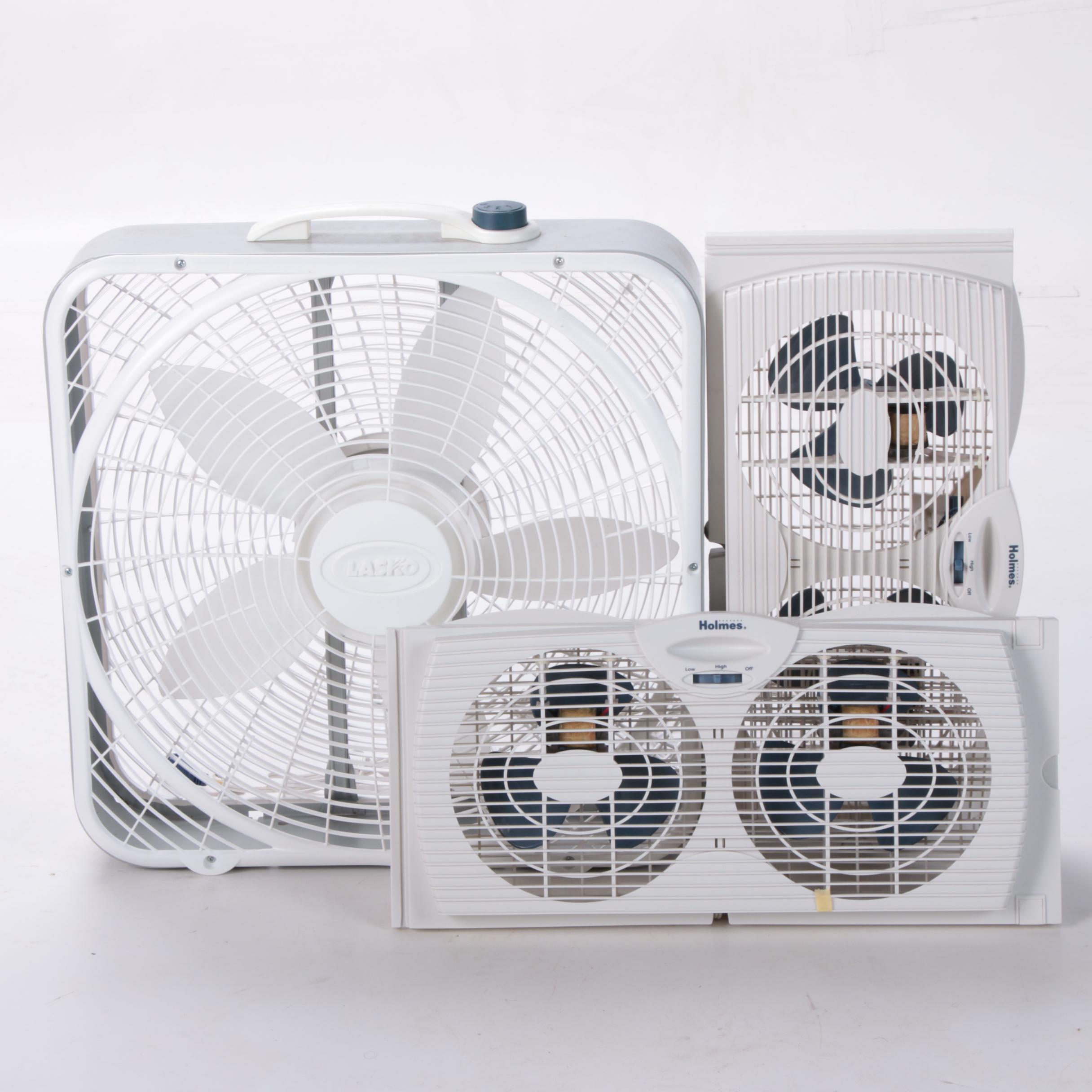 Lasko 20" Premium Box Fan with Holmes Twin Window Fans