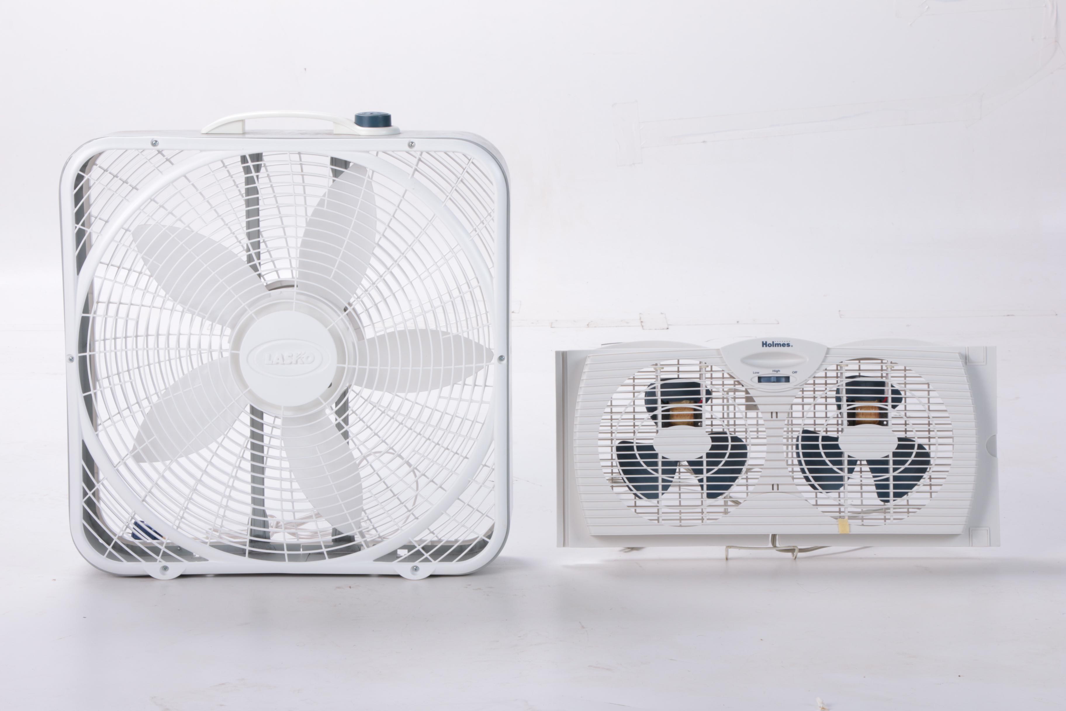 Lasko 20" Premium Box Fan with Holmes Twin Window Fans