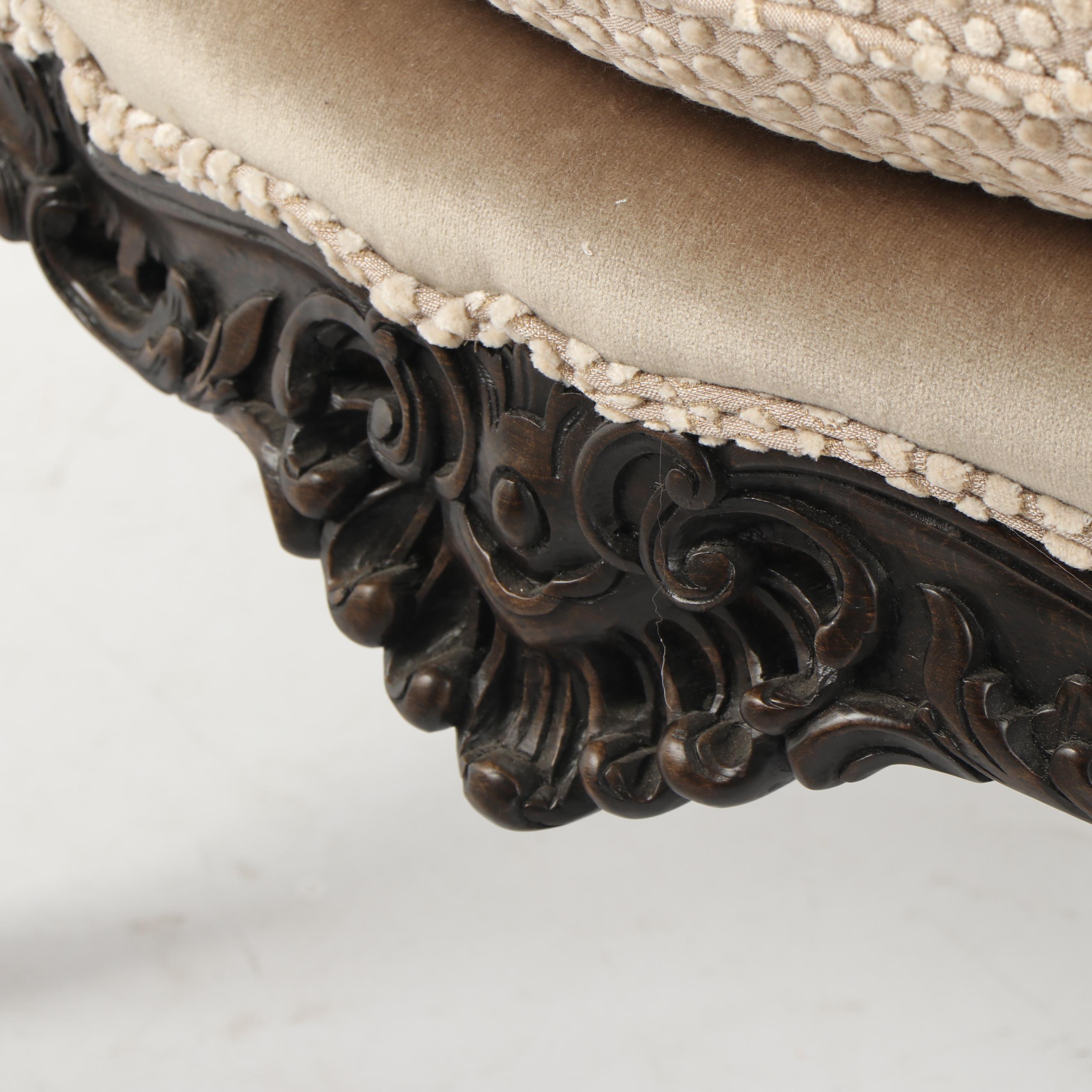 French Provincial Style Carved Wood Armchair and Ottoman, 21st Century