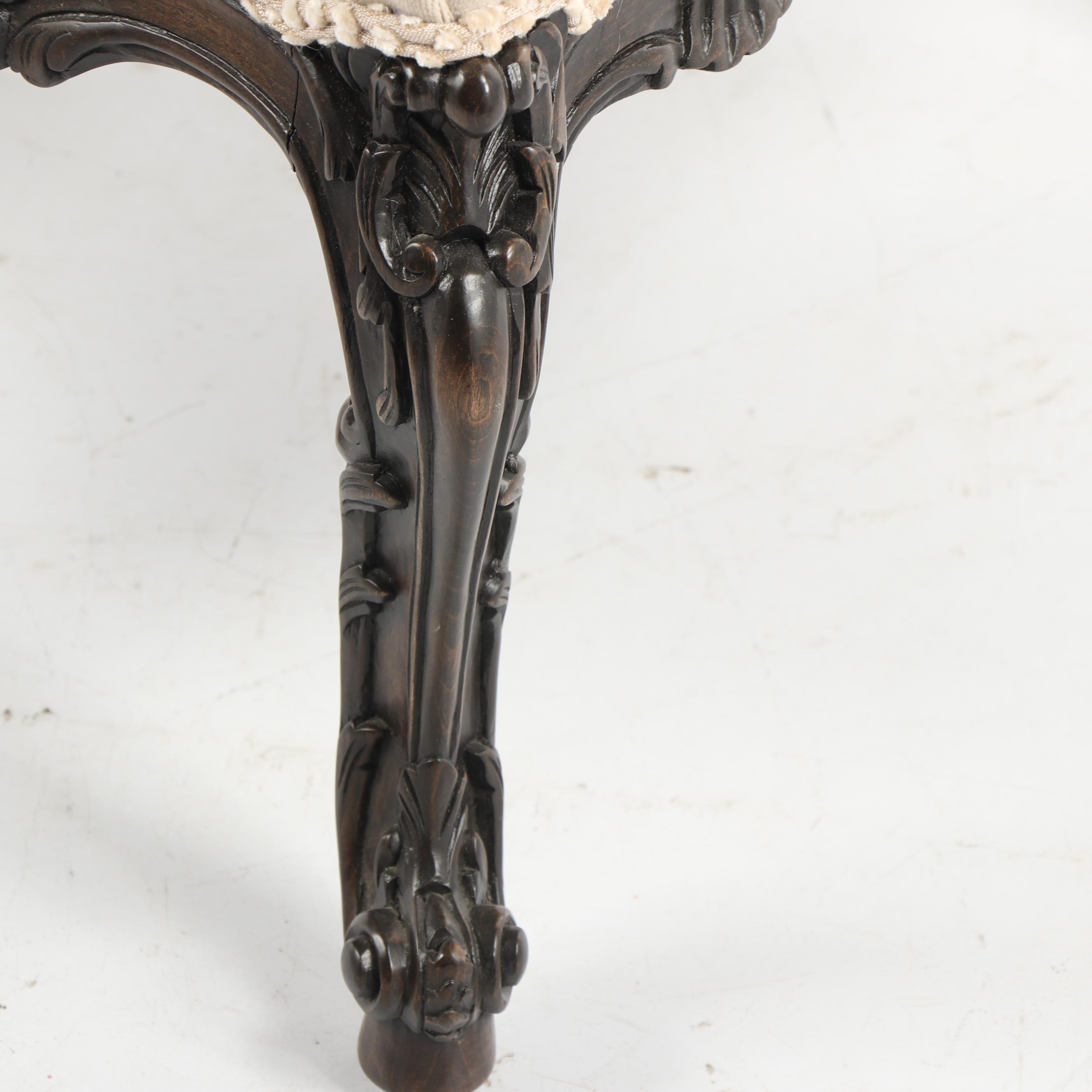 French Provincial Style Carved Wood Armchair and Ottoman, 21st Century