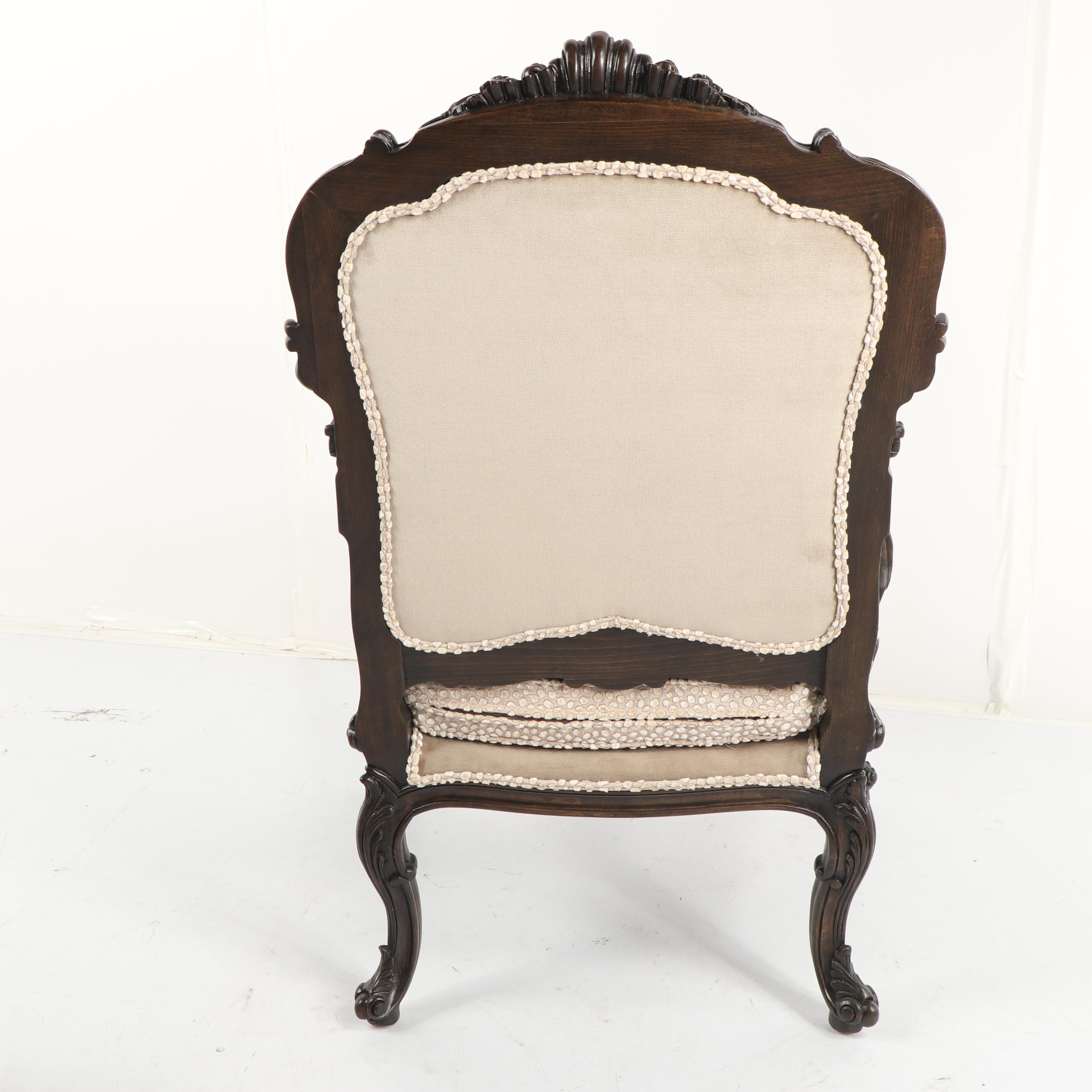 French Provincial Style Carved Wood Armchair and Ottoman, 21st Century